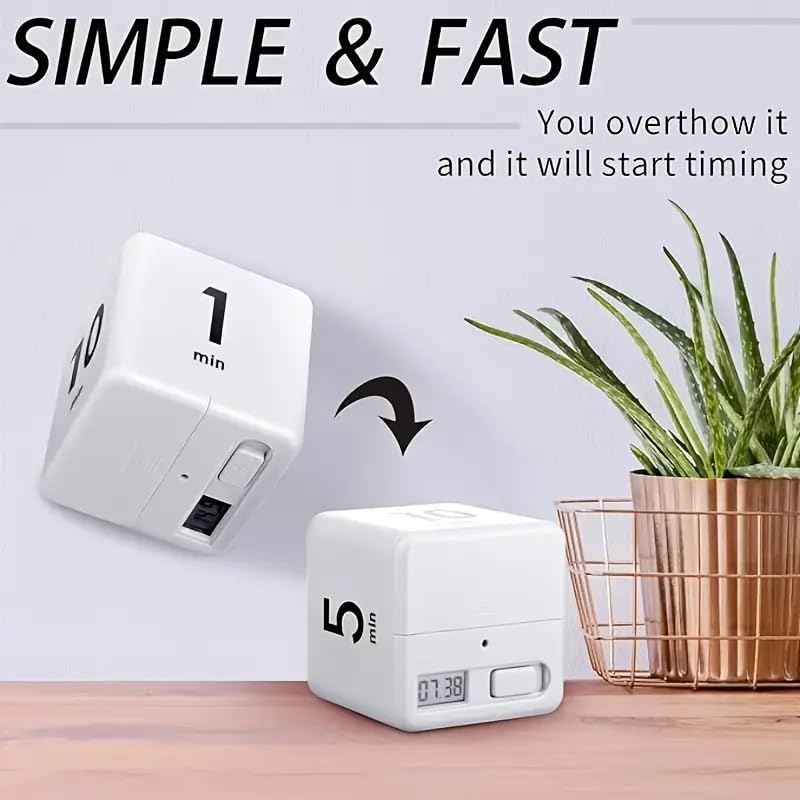 Flip Cube kitchen timer/countdown reminder with a gravity sensor, suitable for kitchens, bedrooms, offices, living rooms, and desks. It facilitates time management and offers timer options of 15, 20, 30, and 60 minutes. - Image 6