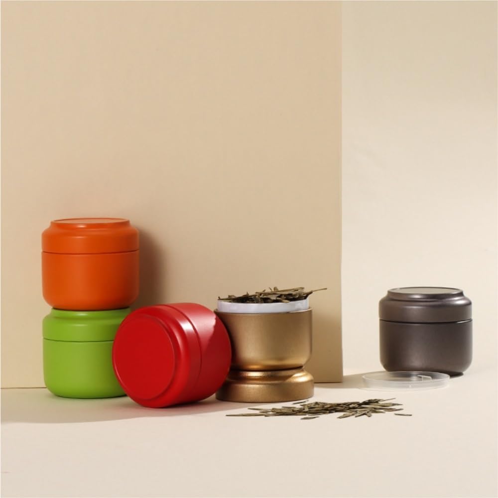 Tea Box - Portable Mini Tea Caddy, Large Tea Storage Container, Small Round Tin Coffee Caddy - Image 4