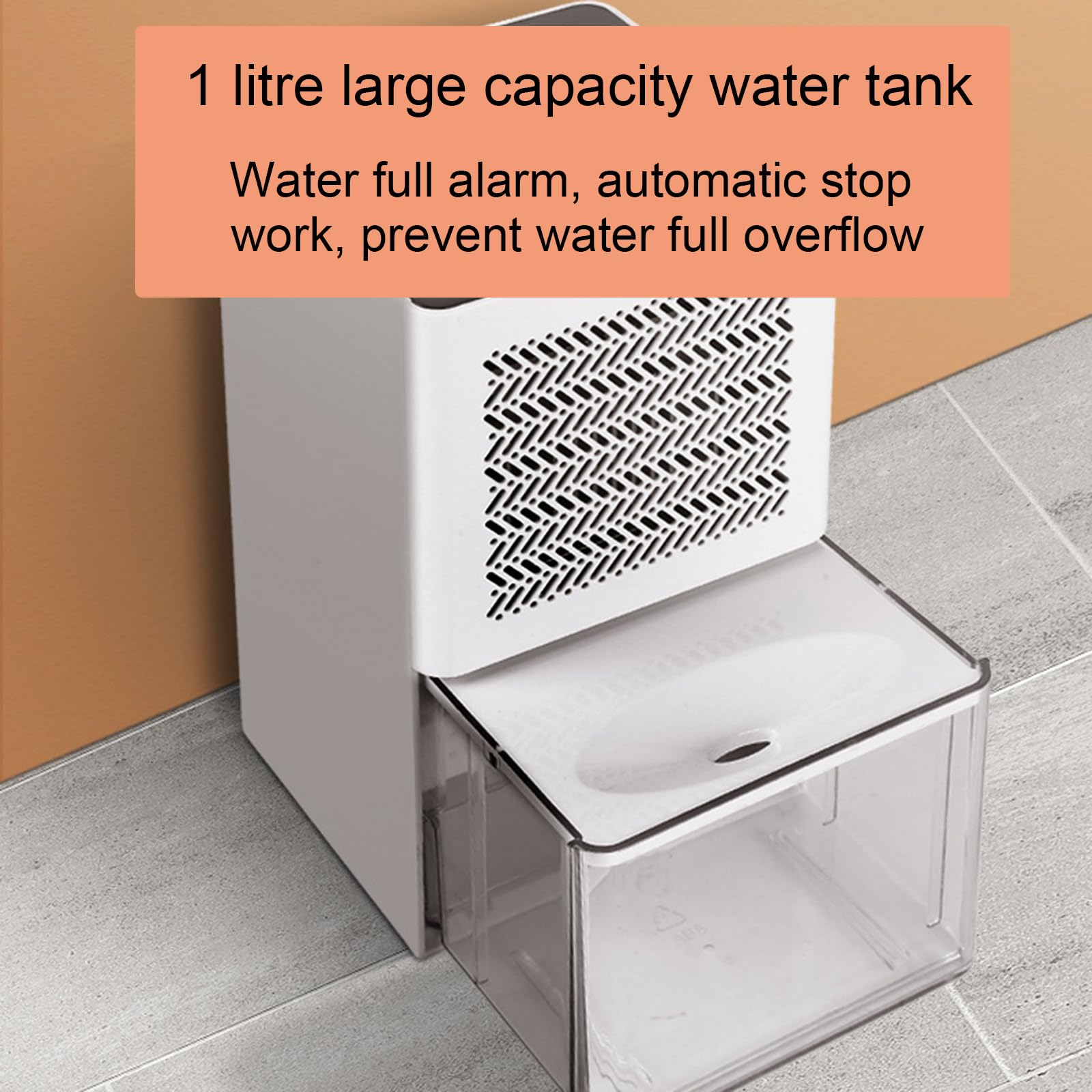 Dehumidifier - has a transparent 1-liter water tank, is quiet in use, and has an automatic shut-off function. It is suitable for indoor spaces such as basements, bathrooms, campers, and wardrobes. - Image 4