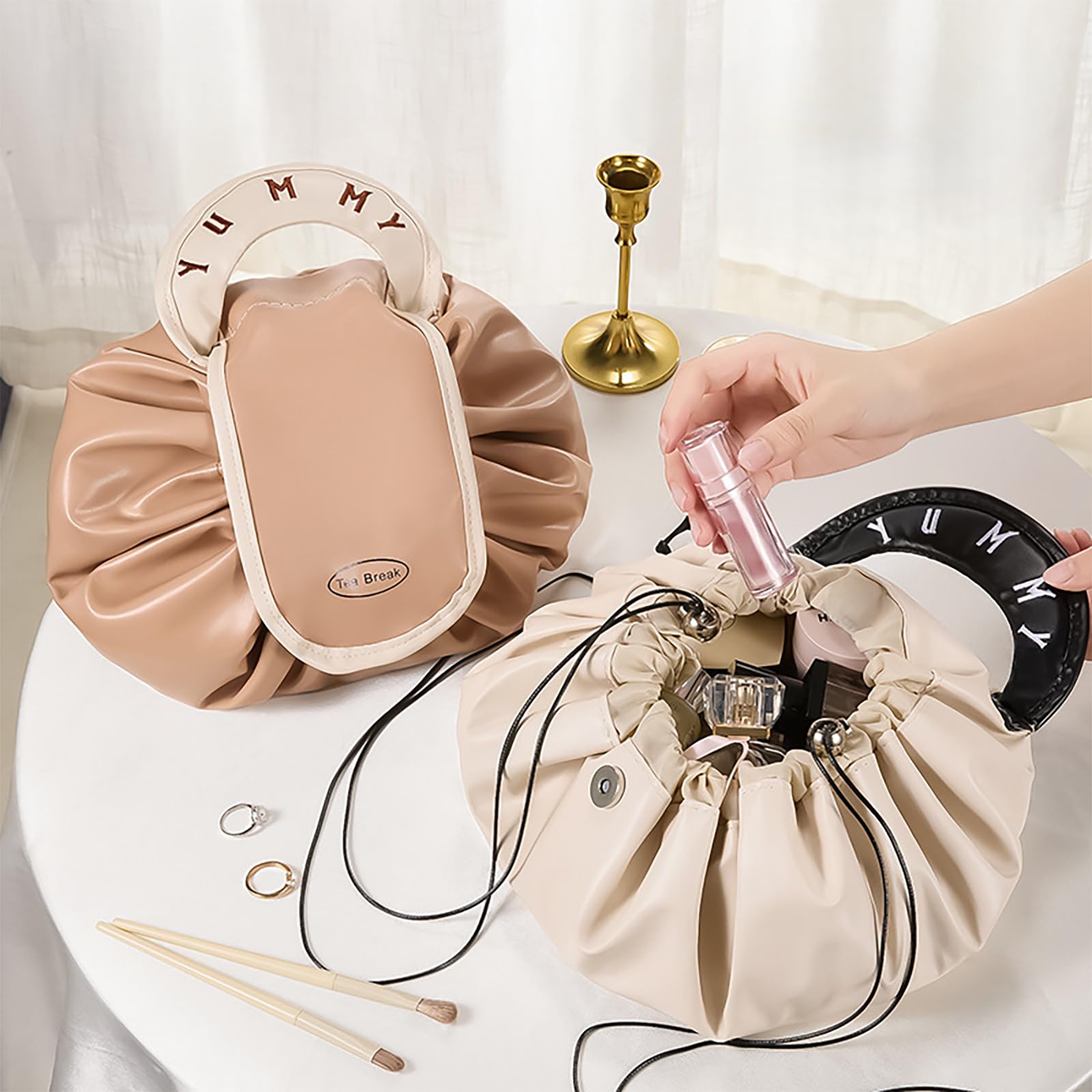 Women's Toiletry Bag - Make Up Bag - Lazy Bag - Cosmetic Organizer - Travel Toiletry Bag - Travel Organizer - Make Up Bag - Water-Repellent - Large Capacity - Beige - 1 Piece - Image 5