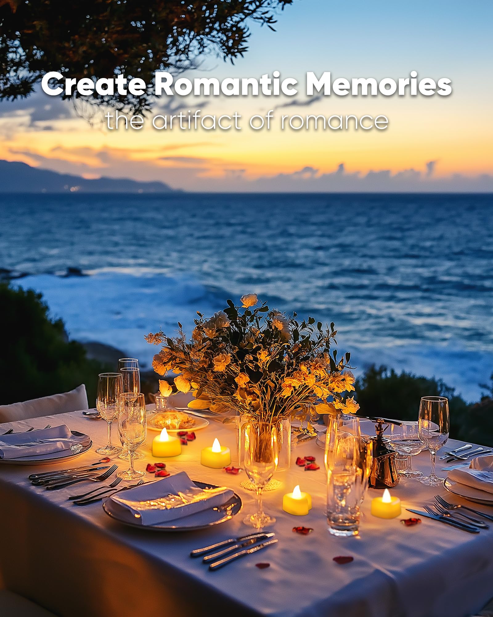 Battery Operated Candles - Set of Rose Petal Candles - 99 Artificial Rose Petals - 24 Heart-Shaped LED Tea Lights - Suitable for Proposals - Anniversaries - Romantic Evenings - Table Decorations - Weddings - Birthdays - Image 3