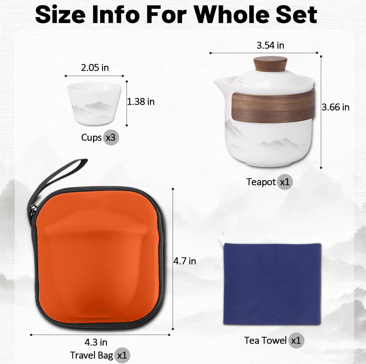 Travel Tea Set - Tea Set - Teapot - Teacups - Ceramic - Kung Fu - Camping - Outdoor - Travel - Including Travel Bag - 4 Pieces - Gift - White - Image 2