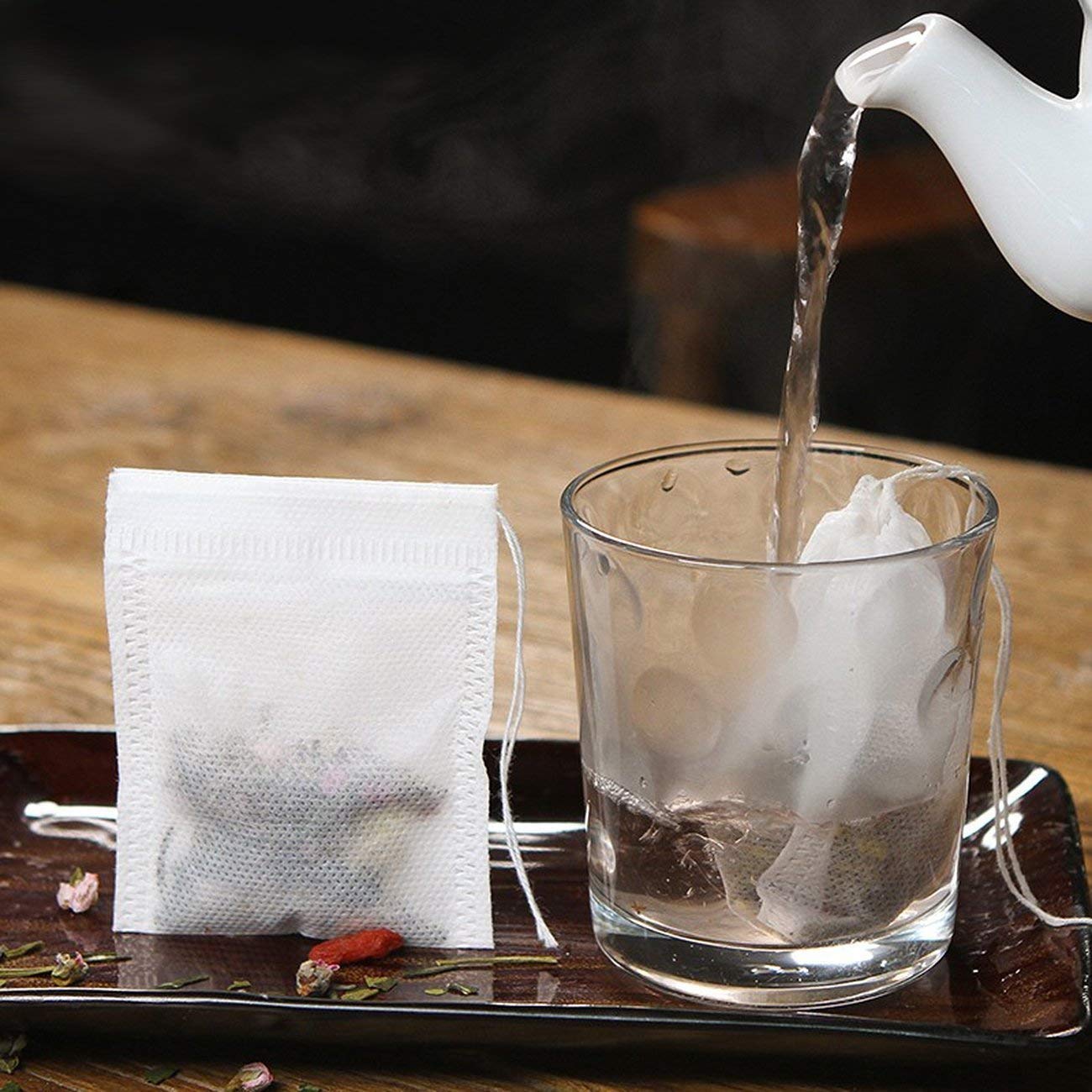 Tea Bags - Empty Tea Bags - Tea Filters - Coffee Filters - Filter Bags - Herbal Bags - Tea Strainer - Disposable Tea Filters - Drawstring Bags - Loose Tea - Ground Coffee - Bulk Pack - Unscented - 7 x 9 cm - White - 400 Pieces - Image 4
