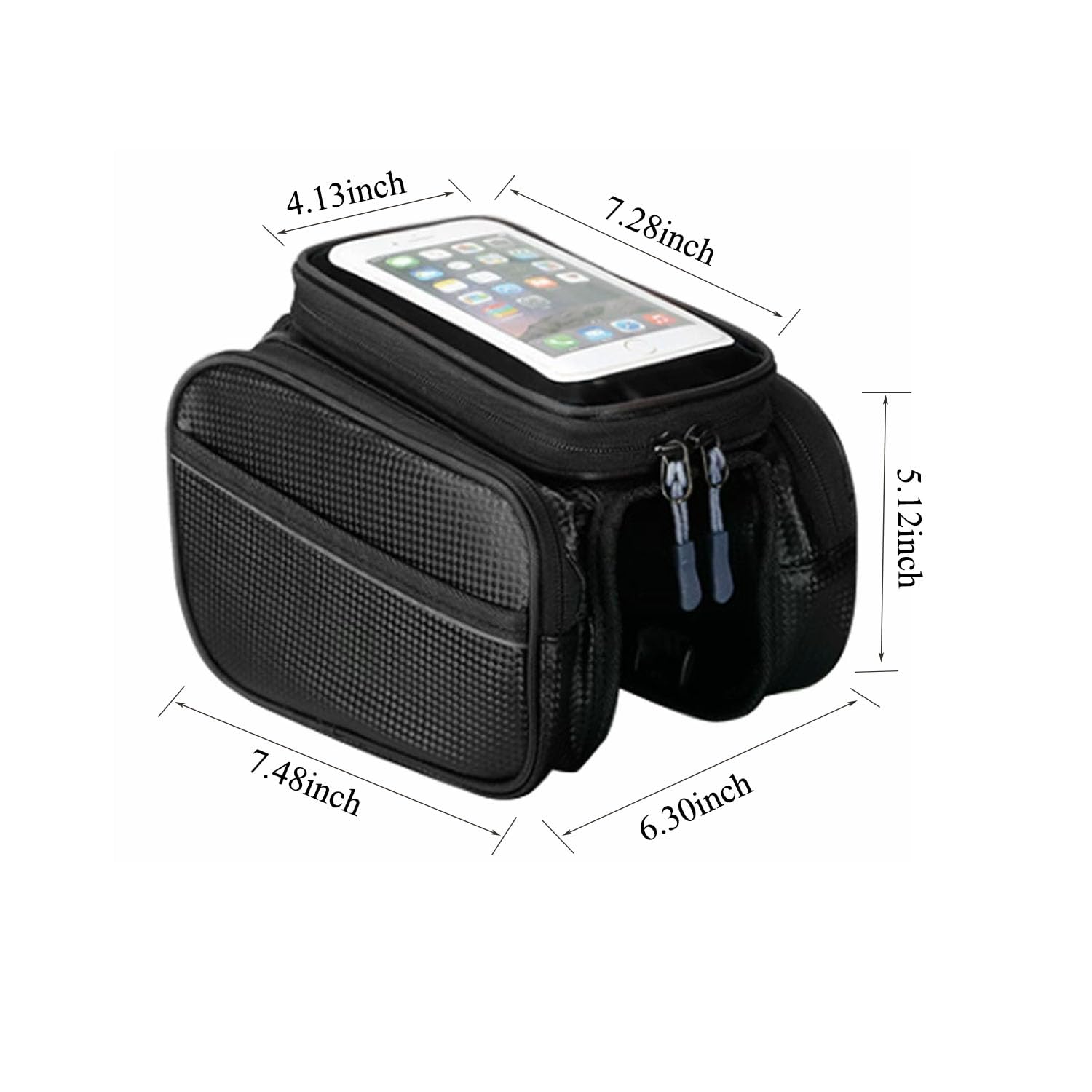 Bicycle Bag - Frame Bag - Bicycle Phone Holder - Top Tube Bag - Smartphone Holder - MTB Accessories - Road Bike - E-Bike - Waterproof - Touchscreen - Bicycle Accessories - Storage Bag - Bicycle Holder with Storage Space - Double Bag - Black - 1 piece - Image 2