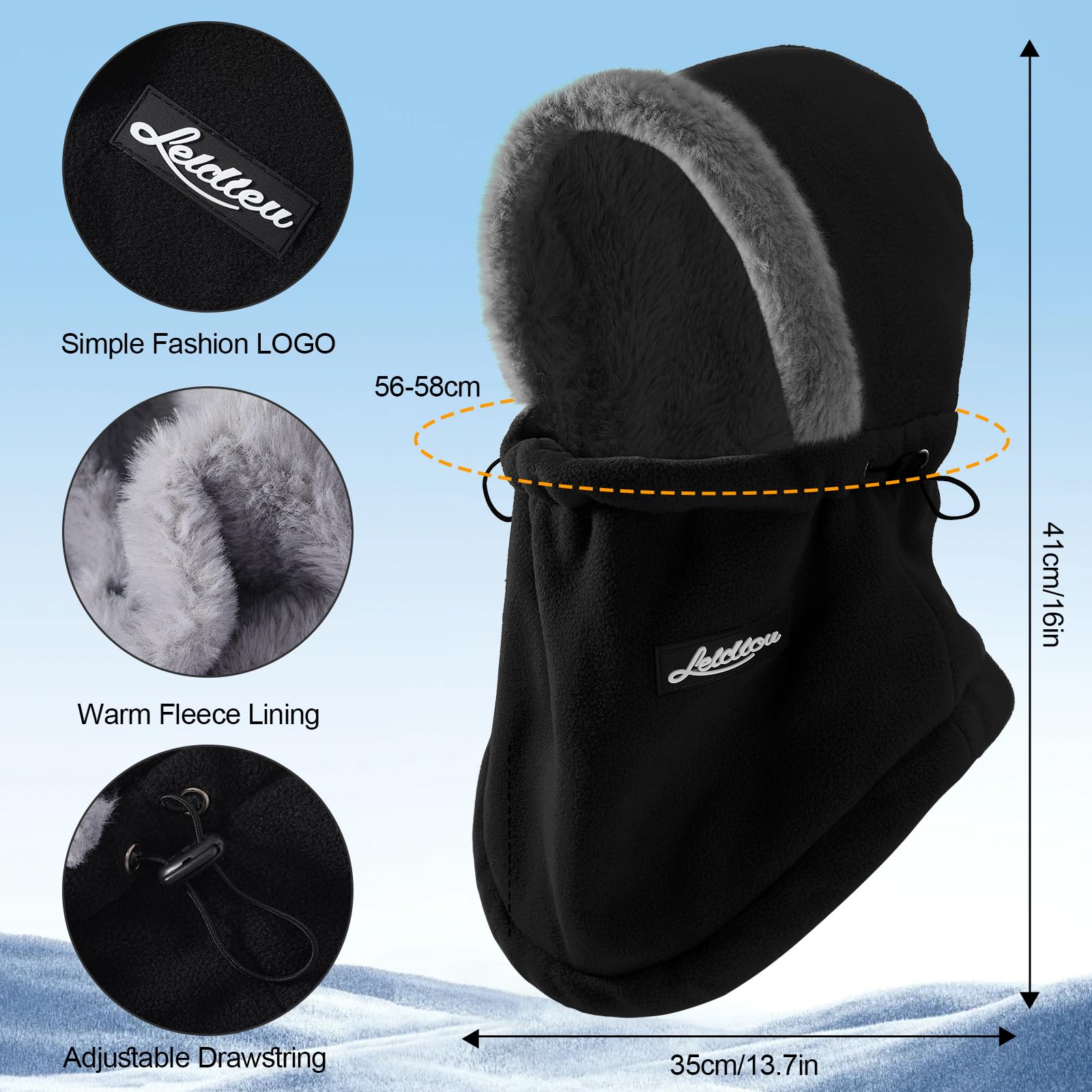 Balaclava - Ski Mask - Neck Warmer - Winter Hat - Fleece Hat - Neck Scarf - Hooded Hat - Balaclava - Windproof Hat - Thermal Hat - Women's Winter Hat - Men's Ski Mask - Warm Hat - Fleece Scarf - Face Mask - Motorcycle Hat - Black - 1 Piece - Image 4