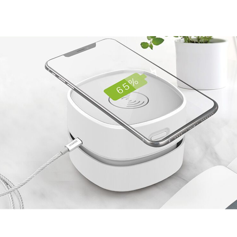 Desk Vacuum Cleaner - Mini Vacuum Cleaner - Table Vacuum Cleaner - Handheld Vacuum Cleaner - Wireless Charger - 2 in 1 - USB Rechargeable - Portable Vacuum Cleaner - Desk Accessories - Gadget - Keyboard Cleaner - Compact - Phone Charger - White - 1 Piece - Image 1