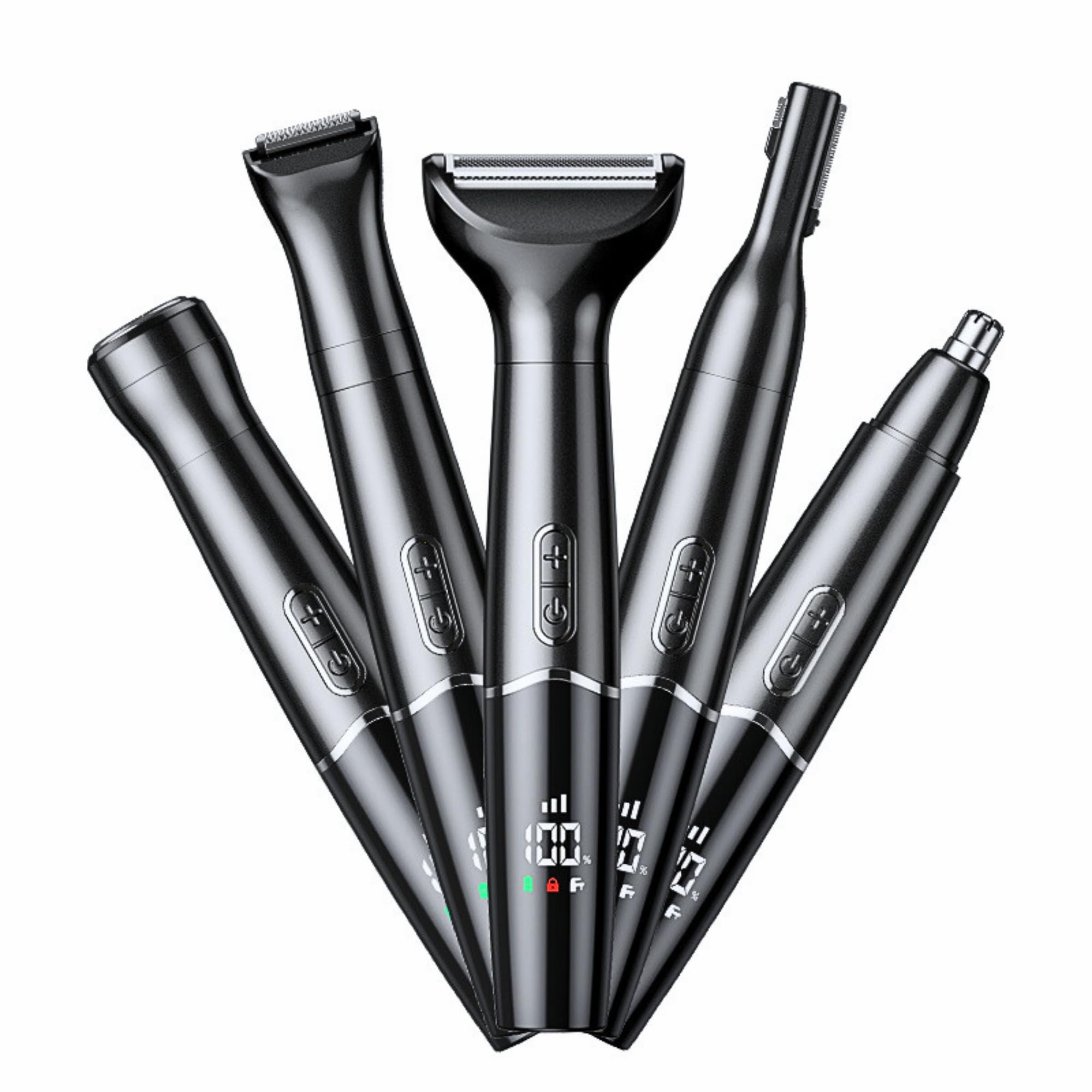Nose Trimmer - 5-in-1 Rechargeable - Nose & Ear Hair Trimmer - IPX7 Waterproof - Two-Blade Trimming Set, Unisex, for Nose, Eyebrow, Beard, Bikini Line & Facial Hair Removal (Black) - Image 1