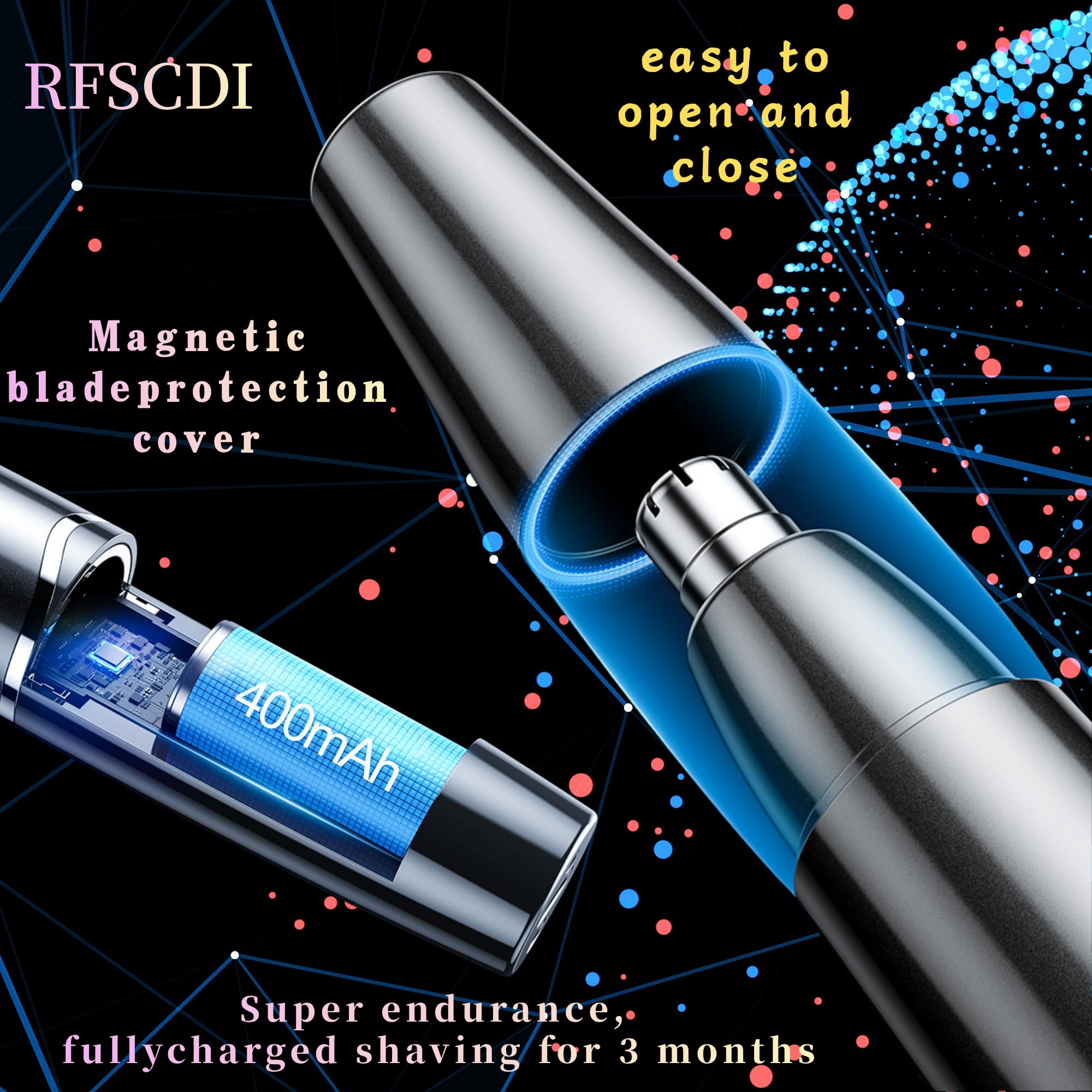 Nose Trimmer - 5-in-1 Rechargeable - Nose & Ear Hair Trimmer - IPX7 Waterproof - Two-Blade Trimming Set, Unisex, for Nose, Eyebrow, Beard, Bikini Line & Facial Hair Removal (Black) - Image 5