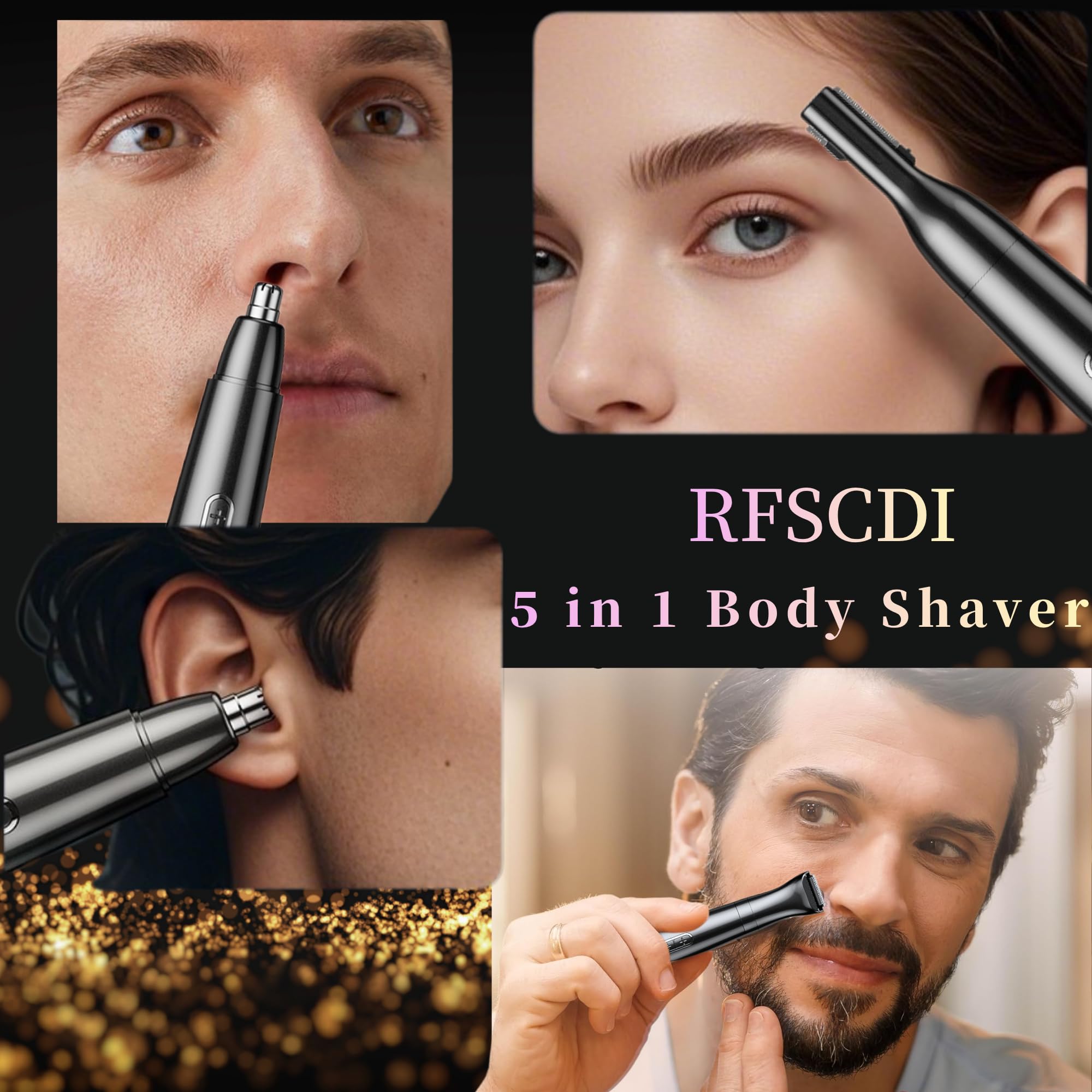 Nose Trimmer - 5-in-1 Rechargeable - Nose & Ear Hair Trimmer - IPX7 Waterproof - Two-Blade Trimming Set, Unisex, for Nose, Eyebrow, Beard, Bikini Line & Facial Hair Removal (Black) - Image 6