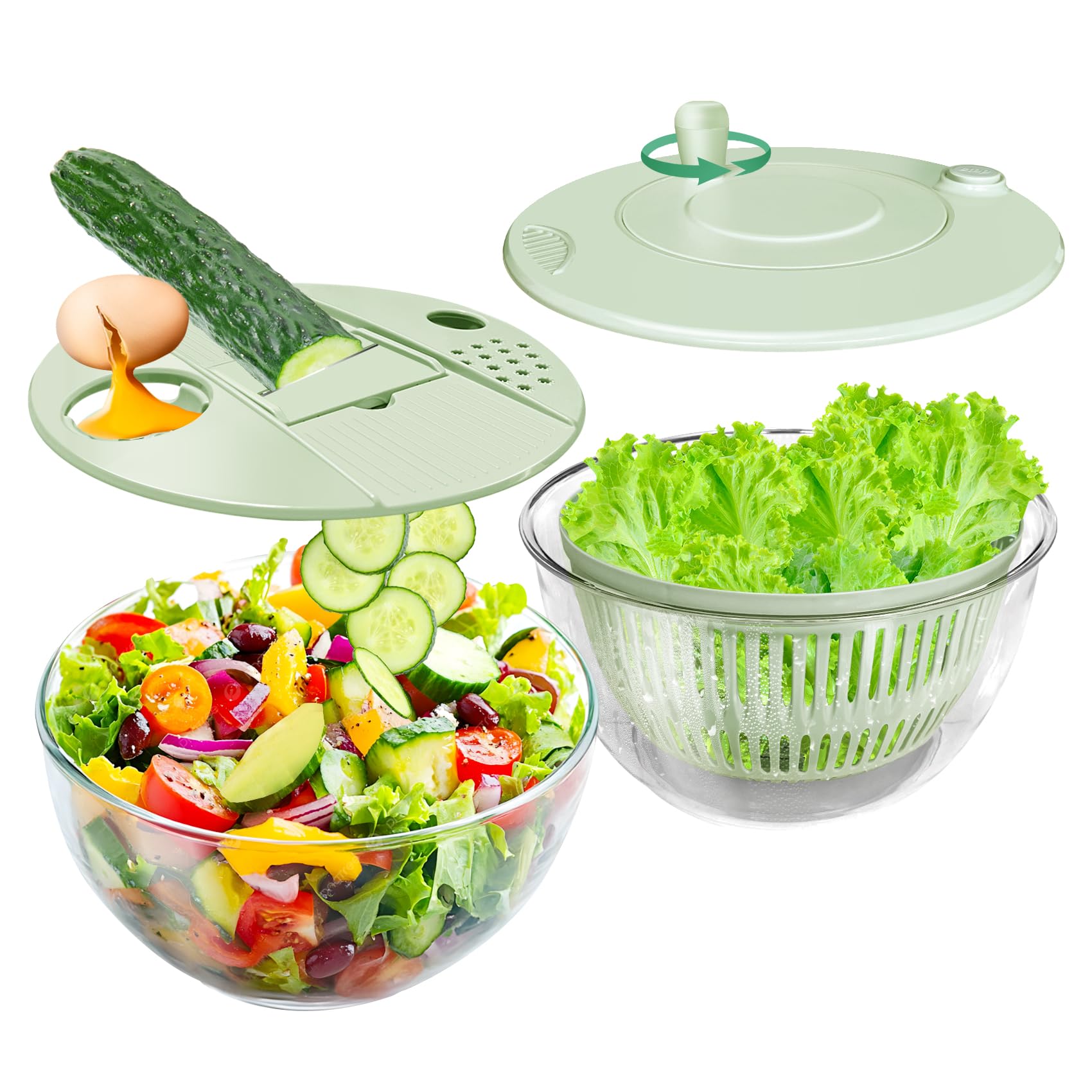 Vegetable Slicer - Salad Spinner - Mandoline - Salad Spinner - Multifunctional Vegetable Slicer - Vegetable Cutter Set - Grater - Kitchen Aid - Kitchen Utensil - Julienne Slicer - Vegetable Grater - Kitchen Gadget - Shredder - Mint Green - Lettuce Slicer - Image 7
