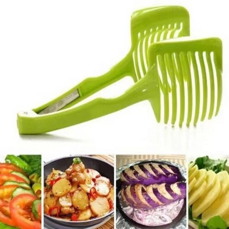 Onion Cutter - Tomato Cutter - Vegetable Cutter - Onion Comb - Cutting Aid - Potato Cutter - Kitchen Accessories - Lemon Cutter - Vegetable Holder - Fruit Cutter - Handy Kitchen Tools - Cutting Tools - Green - 1 Piece - Image 1