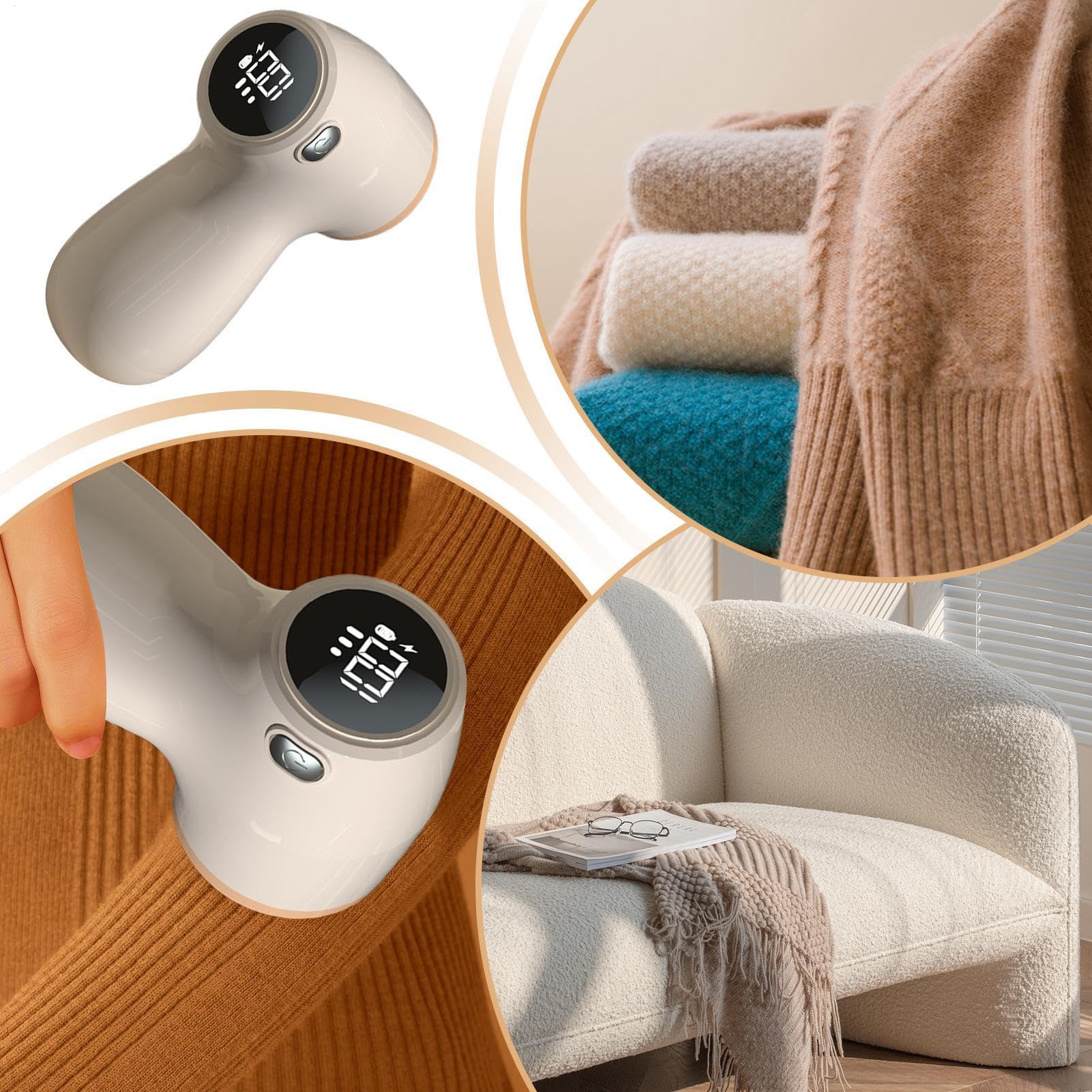 Lint Remover - Lint Trimmer - Lint Remover - Electric Lint Remover - Clothes Roller - Lint Brush - Rechargeable - LED Display - Cordless - Clothes Shaving - Lint Removal - Wool Comb - Beige - 1 Piece - Image 8
