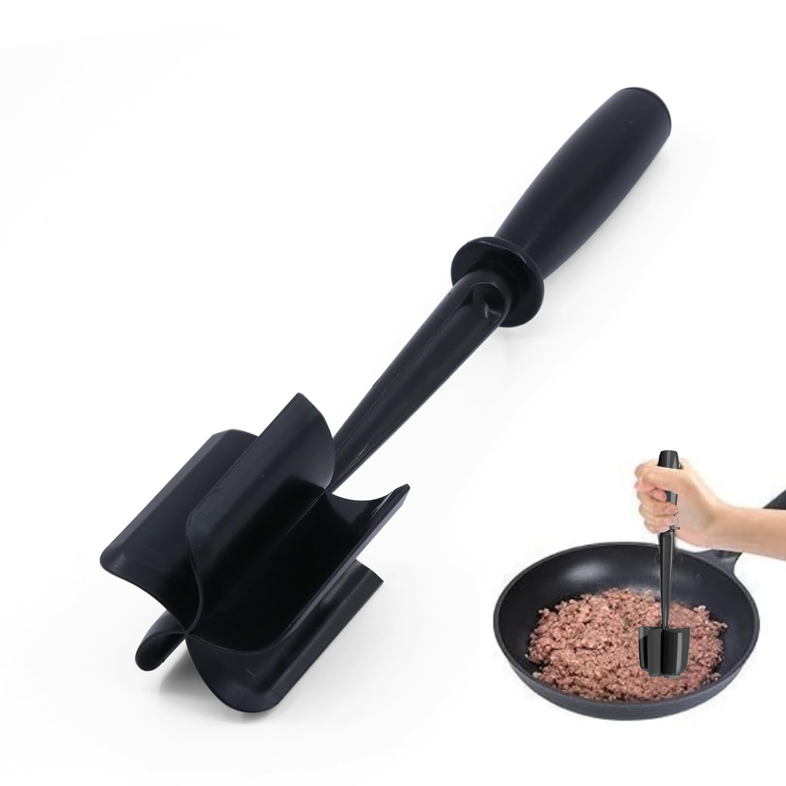 Minced Meat Ruller - Potato Masher - Meat Masher - Mashed Potatoes - Meat Chopper - Kitchen Utensils - Vegetable Masher - Hamburger Chopper - Mashed Potato Masher - Kitchen Tools - Meat Chopper - Heat Resistant - Spatula - Black - 1 Piece - Image 1