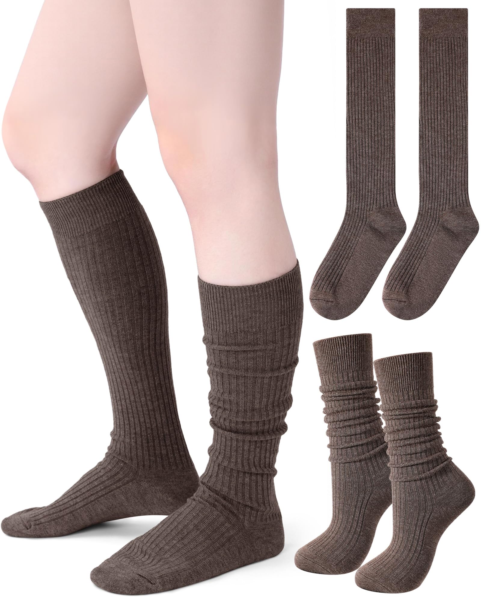 Knee Socks Women - Long Socks - Slouch Socks - Ribbed Socks - Drop-Down Socks - Winter Socks - Cotton - Leg Warmer Effect - High Socks - Warm House Socks - Women's Stockings - Ribbed Socks - Casual - Retro - Multicolor - 5 Pairs - Image 1
