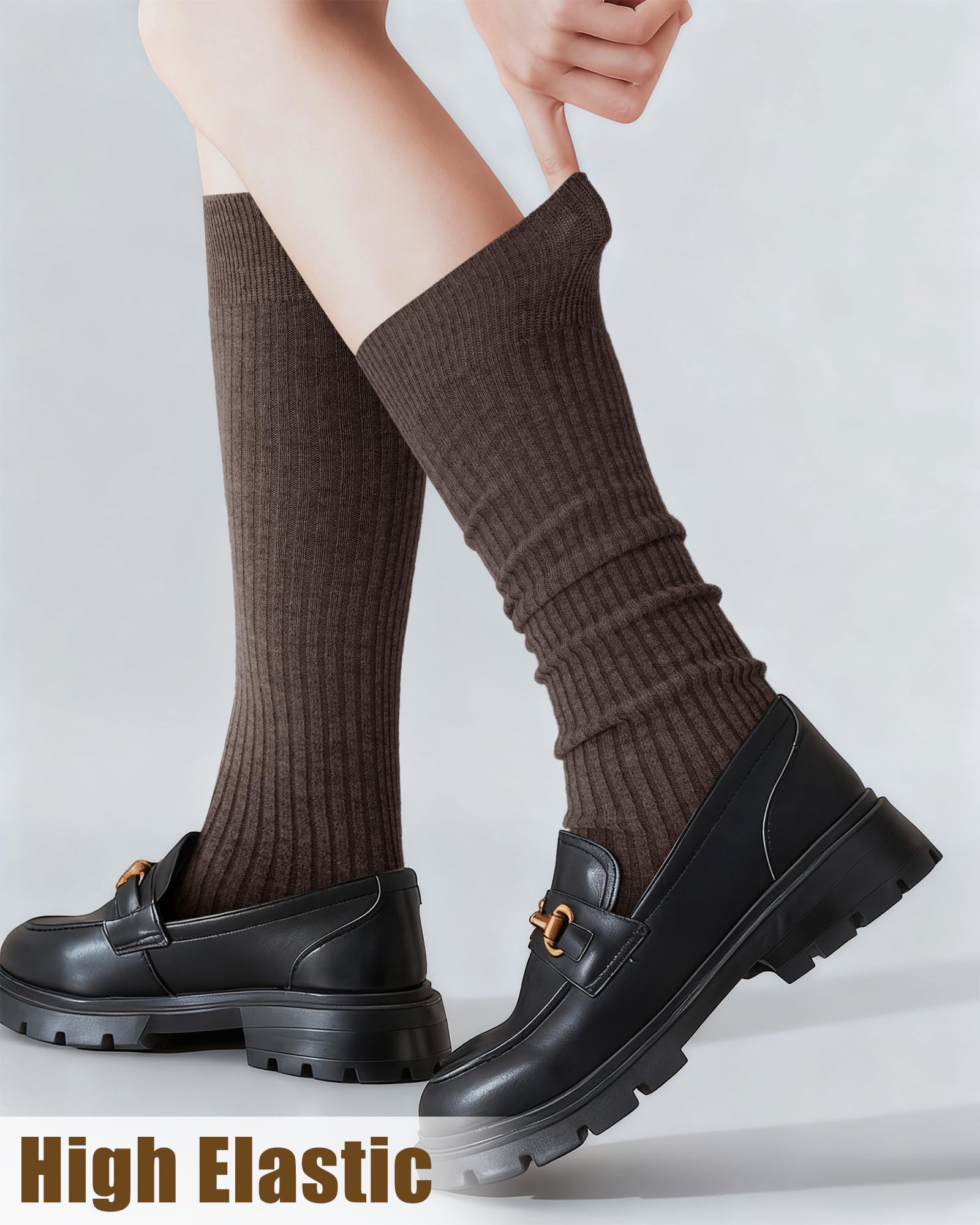 Knee Socks Women - Long Socks - Slouch Socks - Ribbed Socks - Drop-Down Socks - Winter Socks - Cotton - Leg Warmer Effect - High Socks - Warm House Socks - Women's Stockings - Ribbed Socks - Casual - Retro - Multicolor - 5 Pairs - Image 4