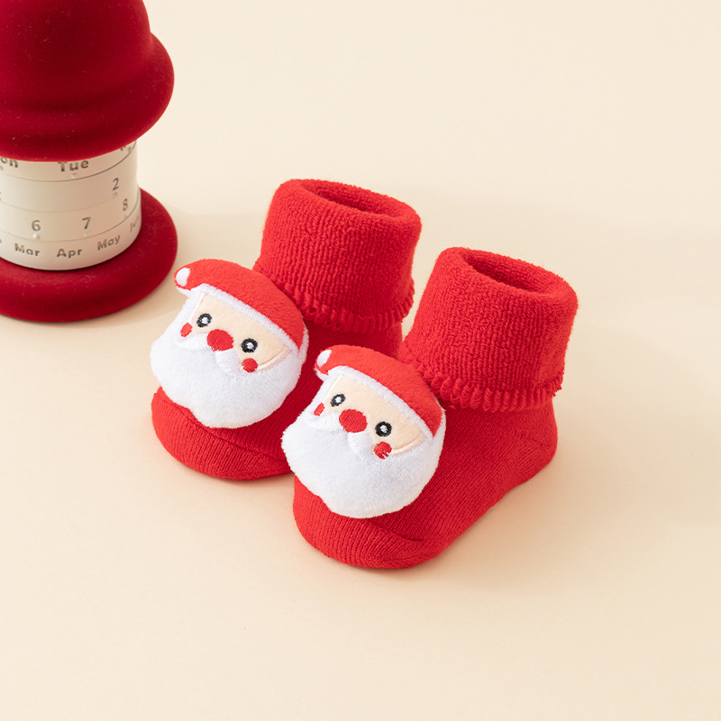 Baby Christmas Socks - Non-Slip Baby Socks - Warm House Socks - First Christmas - Santa Claus - Reindeer - Christmas Tree - Christmas Boots - Winter Booties - Maternity Gift - Christmas Clothes - Cotton Socks - Non-Slip Sole - Christmas Gift - Red Mix - 6 - Image 1