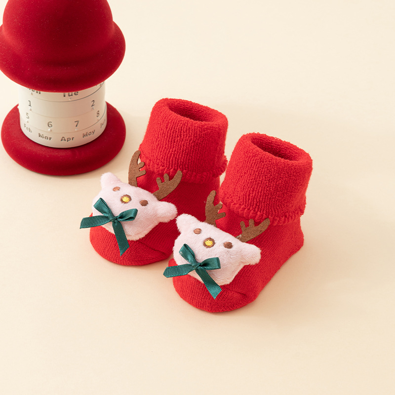 Baby Christmas Socks - Non-Slip Baby Socks - Warm House Socks - First Christmas - Santa Claus - Reindeer - Christmas Tree - Christmas Boots - Winter Booties - Maternity Gift - Christmas Clothes - Cotton Socks - Non-Slip Sole - Christmas Gift - Red Mix - 6 - Image 2