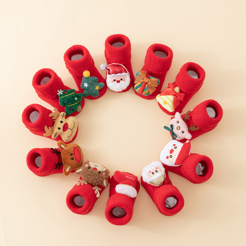 Baby Christmas Socks - Non-Slip Baby Socks - First Christmas - Warm House Socks - Snowman - Reindeer - Christmas Tree - Santa Hat - Christmas Gift - Booties - Winter Clothes - Maternity Gift - 3D Figures - Christmas Outfit - Red Mix - 6 Pairs - Image 8