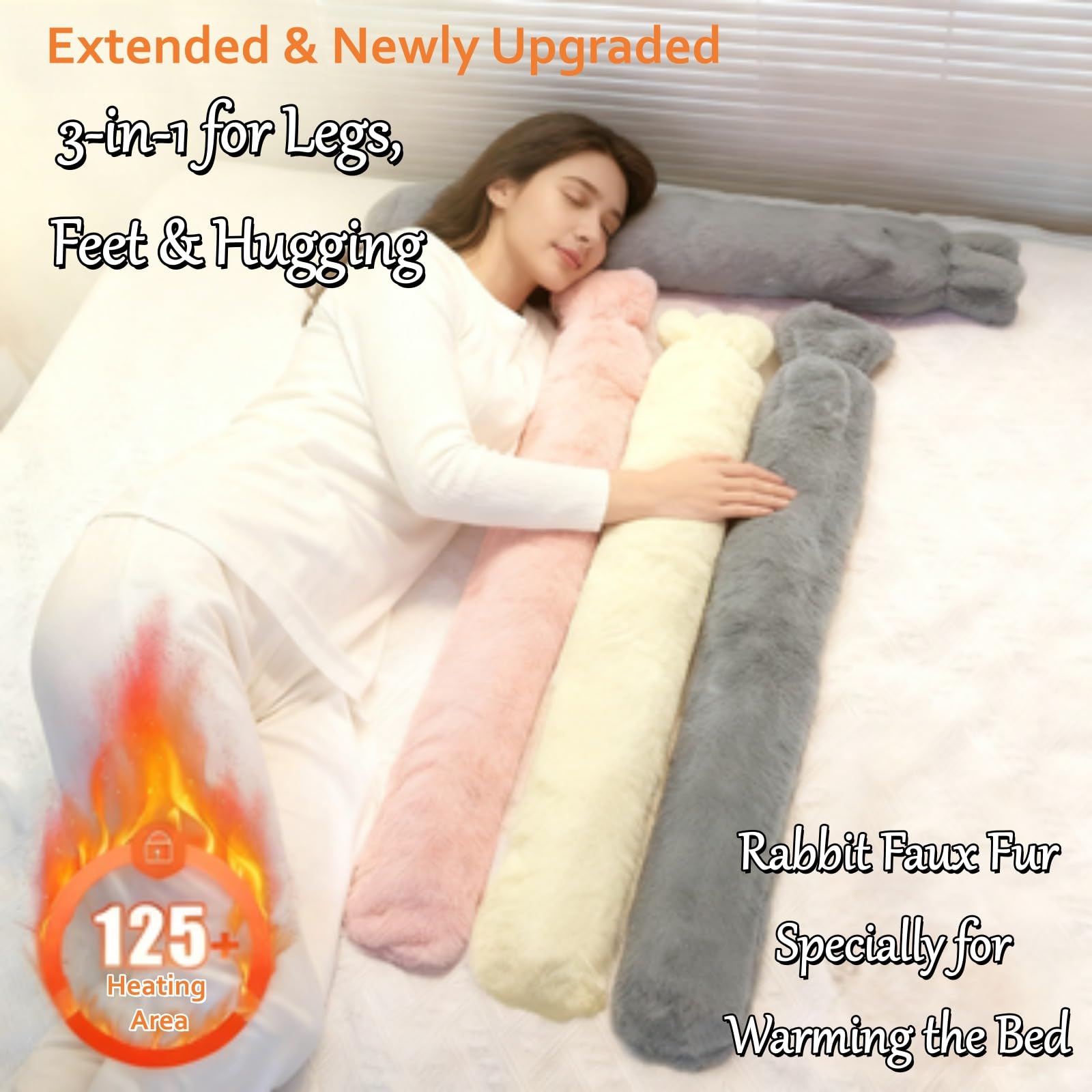 Long Hot Water Bottle - Hot Water Bottle - Hot Water Bottle with Cover - Neck Hot Bottle - Shoulder Hot Bottle - XXL Hot Bottle - Soft Hot Bottle - Bed Hot Bottle - Body Hot Bottle - Heating Bottle - Faux Fur - Imitation Fur - Winter Accessories - Gift fo - Image 4
