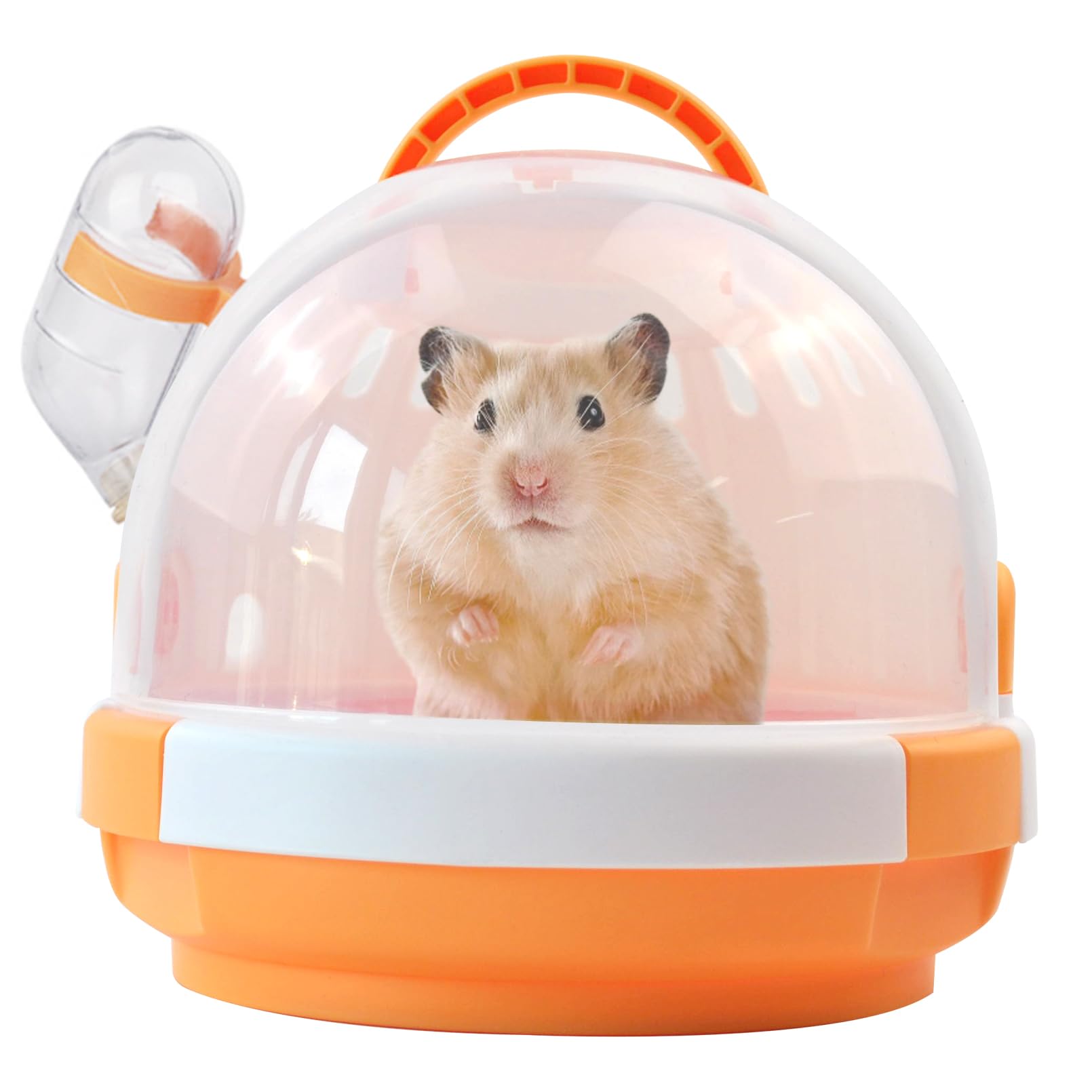 Hamster Cage - Rodent Transport Box - Hamster Cage - Travel Basket - Transport Box - Mouse Cage - Dwarf Hamster - With Drinking Bottle - Gerbil - Guinea Pig - Rat Cage - Portable Cage - Pet Supplies - Orange - 1 Piece - Image 1
