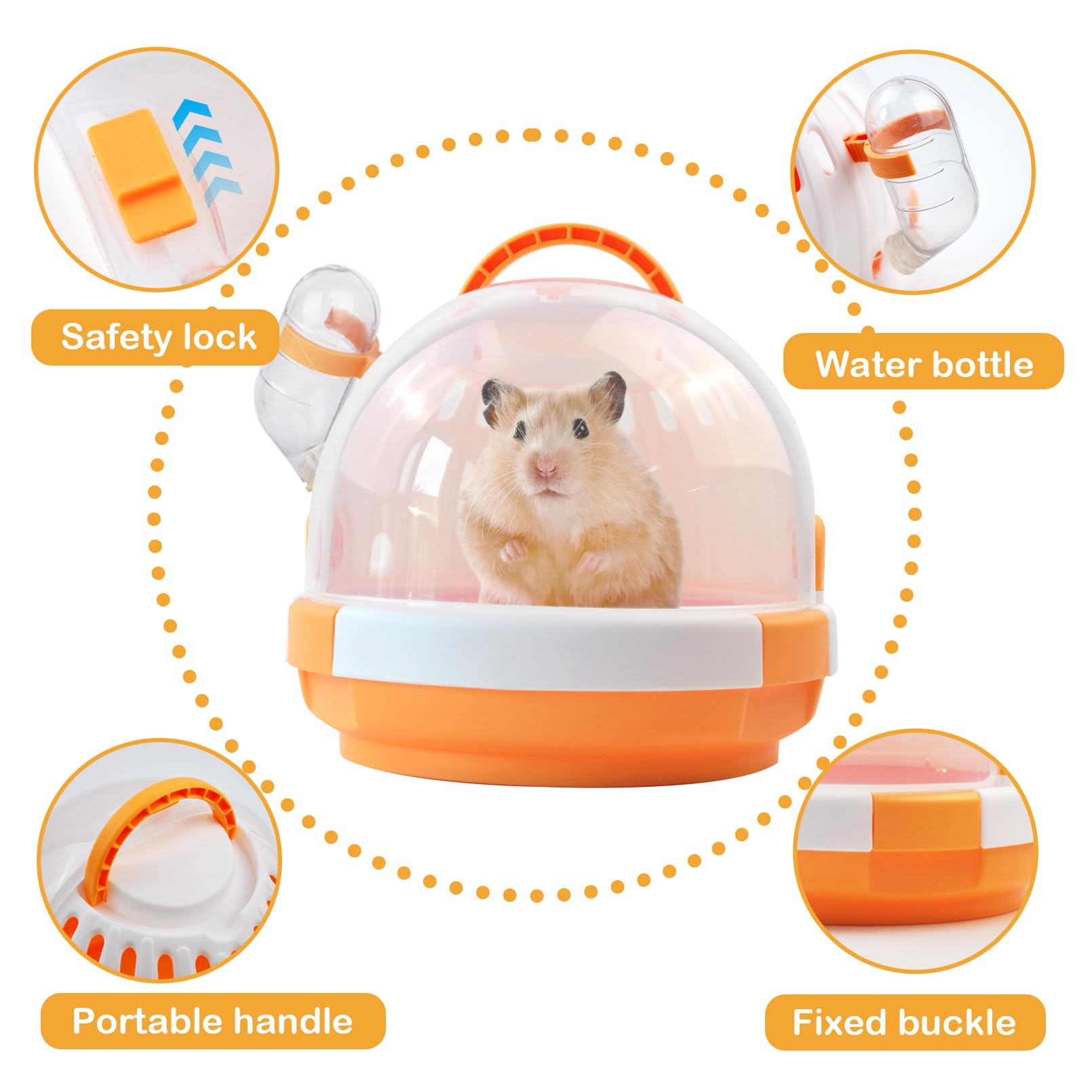 Hamster Cage - Rodent Transport Box - Hamster Cage - Travel Basket - Transport Box - Mouse Cage - Dwarf Hamster - With Drinking Bottle - Gerbil - Guinea Pig - Rat Cage - Portable Cage - Pet Supplies - Orange - 1 Piece - Image 4