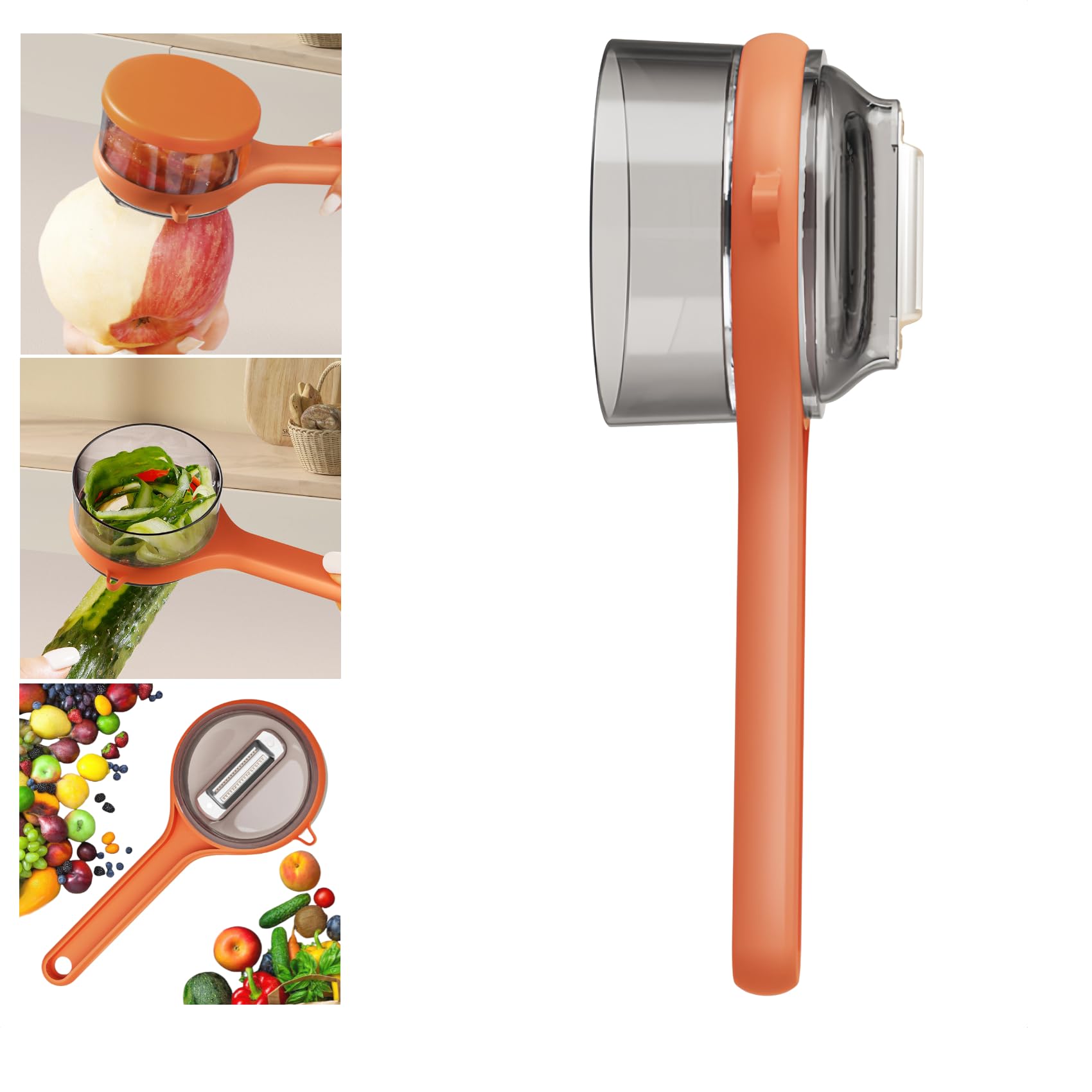Peeler with collecting tray - Potato peeler - Vegetable peeler - Fruit peeler - Paring knife - Apple peeler - Cucumber peeler - Kitchen utensils - Peeler with container - Kitchen tools - Asparagus peeler - Stainless steel - Peeling knife - Orange - 1 piec - Image 1