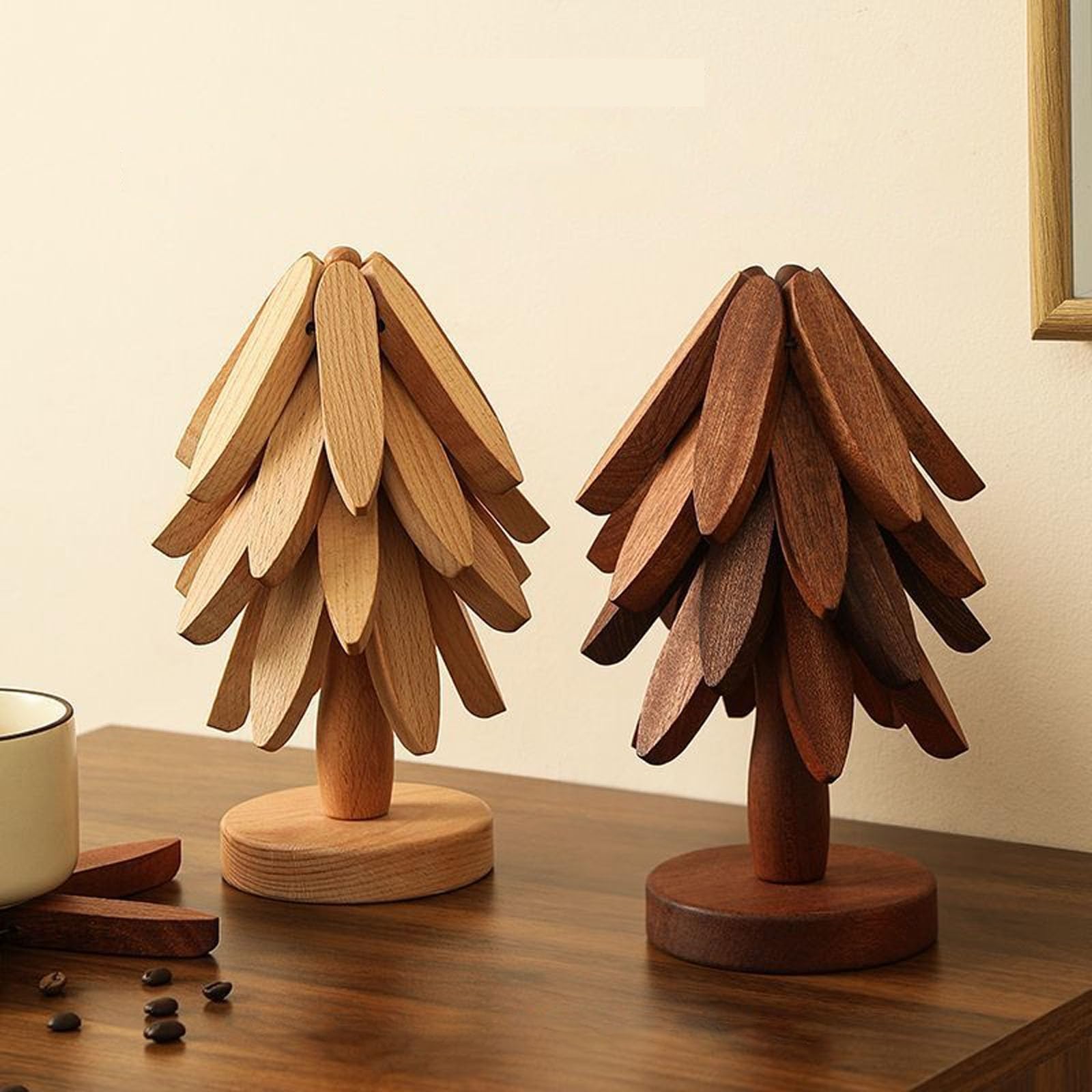 Wooden Coasters - Pan Coasters - Tree Coasters - Table Decoration - Home Accessories - Kitchen Accessories - Heat Resistant Coasters - Design Coasters - Wooden Decoration - Coasters - Glass Coasters - Brown - 2 Pieces - Image 1