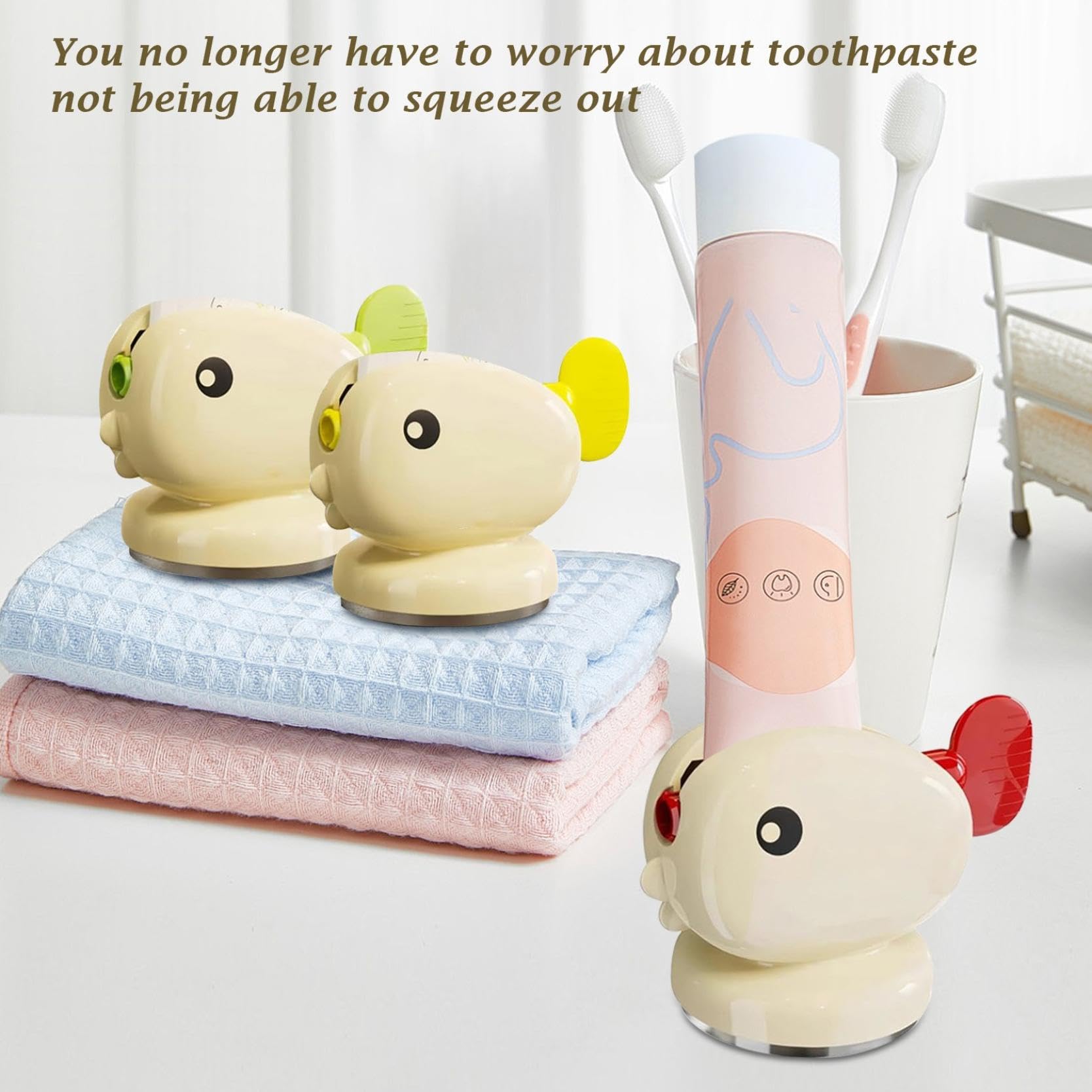 Toothpaste Squeezer - Tube Squeezer - Tube Roller - Toothpaste Holder - Tube Squeezer - Bathroom Accessories - Tube Press - Toothpaste Dispenser - Squeezer - Fish - Children - Bathroom Gadgets - Tube Key - Beige - 1 Piece - Image 5
