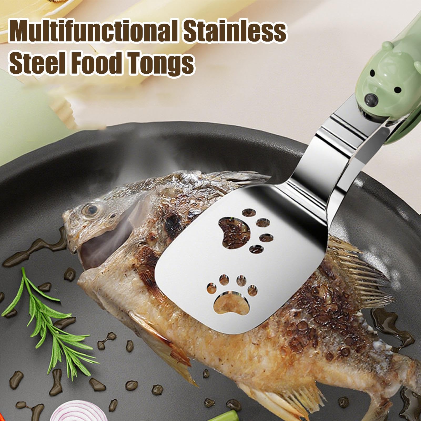 Kitchen Tongs - Spatula - BBQ Tongs - Meat Tongs - Kitchen Utensils - Kitchen Accessories - Grill Tongs - Spatula - Funny Gadgets - Cooking Utensils - Serving Tongs - Kitchen Tools - Original Gift - Green - 1 Piece - Image 3