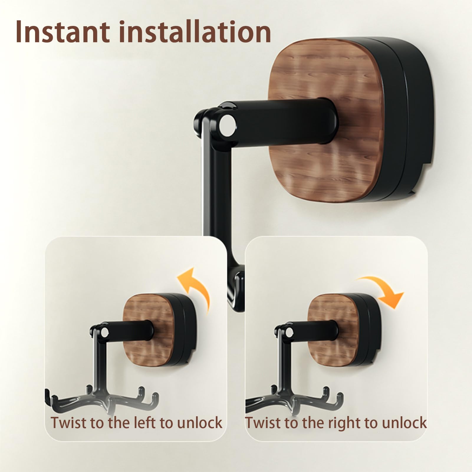 Rotating Kitchen Rack - Utensil Holder - Self-Adhesive Wall Hook - Kitchen Organizer - Rotating Hooks - Adhesive Hook No Drilling - Spatula Rack - Towel Hook - Mug Holder - Kitchen Cabinet Hanging System - Bathroom Hook - Black - 1 Piece - Image 8