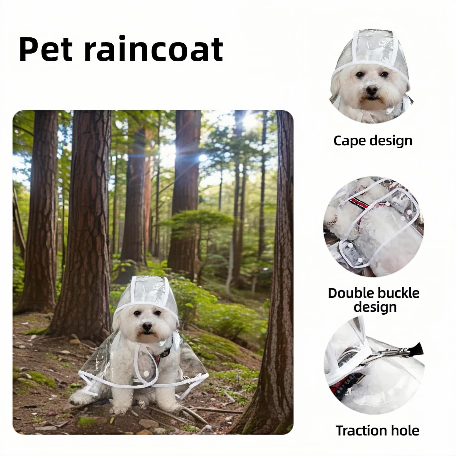 Dog Raincoat - Dog Raincoat - Waterproof Dog Coat - Transparent Rain Poncho - Dog Clothing - Rain Suit - Hooded Jacket - Dog Accessories - Walking Supplies - Dog Supplies - Outdoor Pet - Transparent - 1 Piece - Image 2