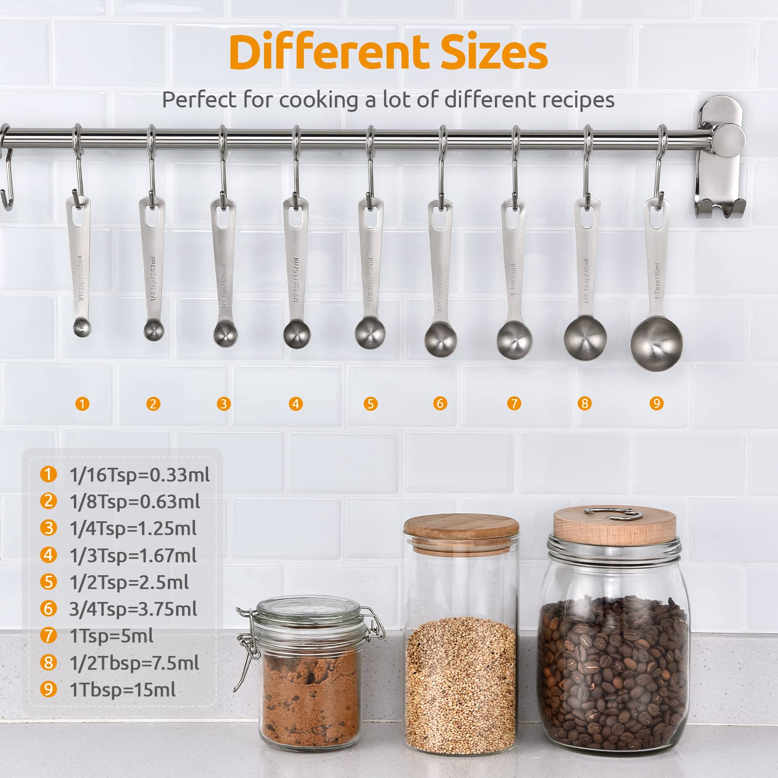 Stainless Steel Measuring Spoons - Measuring Scoop Set - Baking Tools - Kitchen Accessories - Tablespoon and Teaspoon Measure - Coffee Scoop - Stainless Steel - Cookware - Baking Supplies - Dishwasher Safe - Spice Scoops - Silver - 10 Pieces - Image 3