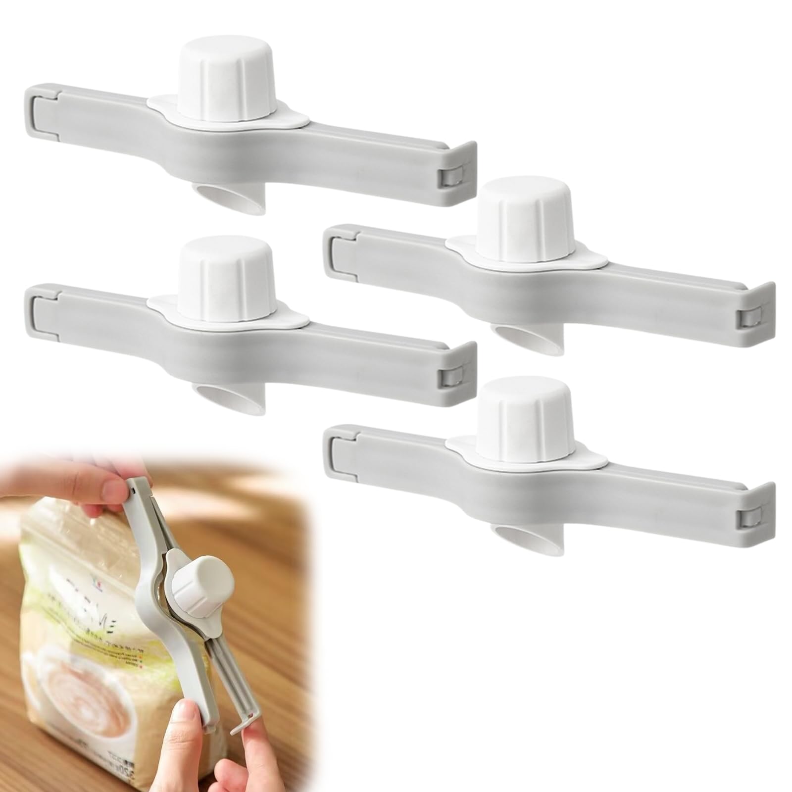 Spout Clips - Food Clips - Bag Closers - Kitchen Accessories - Bag Clips - Food Keepers - Clip with Cap - Airtight Storage - Coffee Clip - Pantry Organizer - Dosing Aid - Gray - Pack of 4 - Image 1