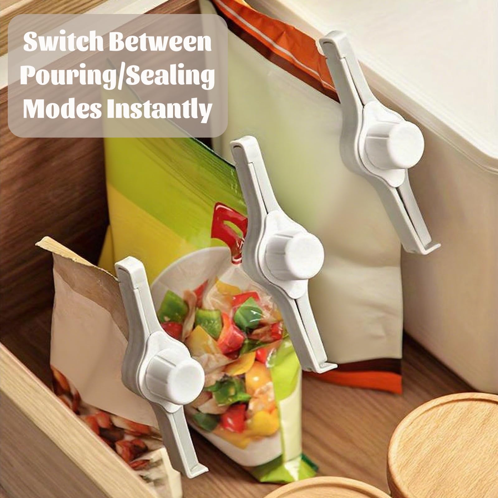 Spout Clips - Food Clips - Bag Closers - Kitchen Accessories - Bag Clips - Food Keepers - Clip with Cap - Airtight Storage - Coffee Clip - Pantry Organizer - Dosing Aid - Gray - Pack of 4 - Image 2
