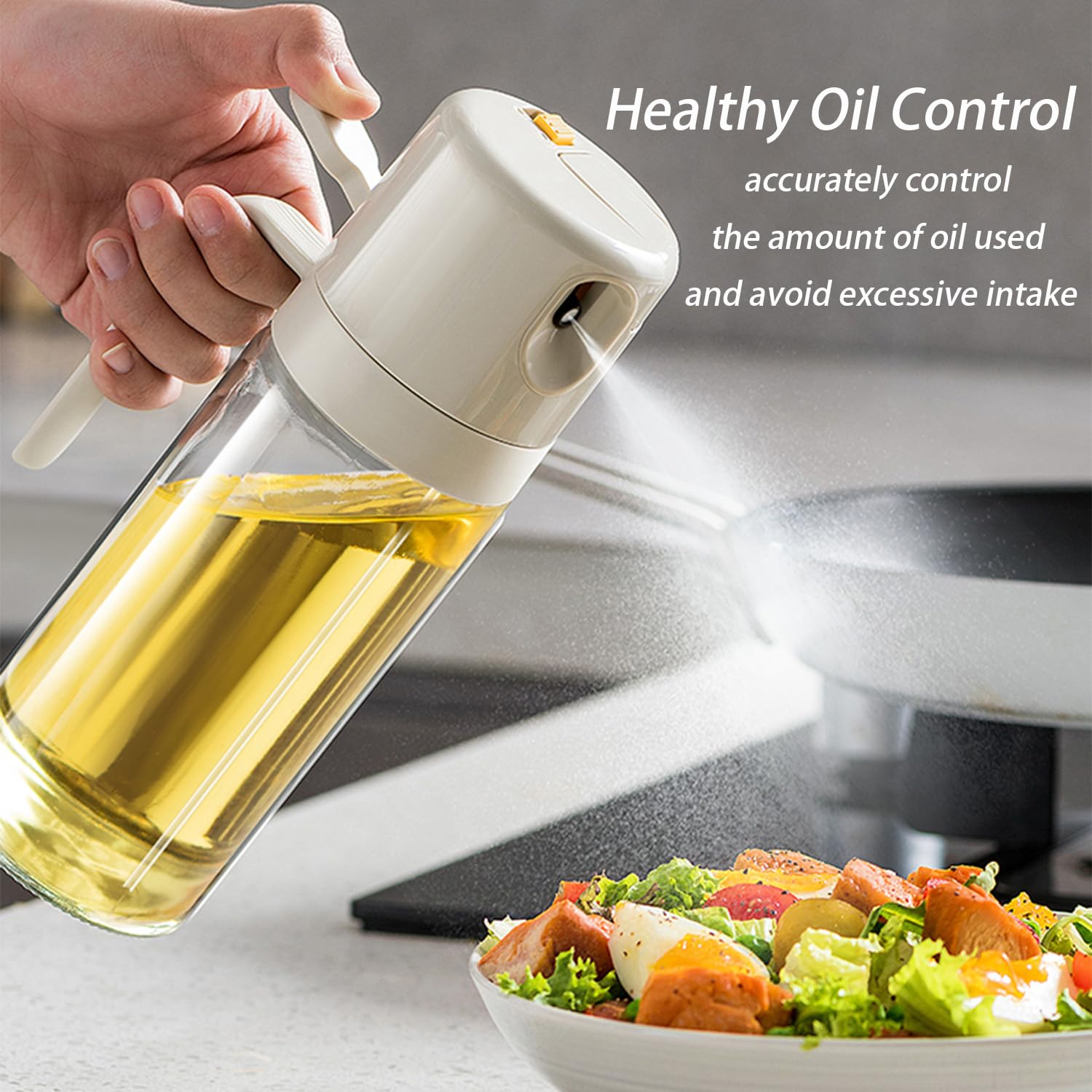Oil Sprayer - Olive Oil Bottle - Oil Dispenser - 2 in 1 Spray and Pour - Oil Atomizer - Oil Can with Handle - Airfryer Accessories - Kitchen Gadget - Pouring Bottle - Vinegar Bottle - Dressing Shaker - Glass - Anti-Leak - White - 1 Piece - Image 3