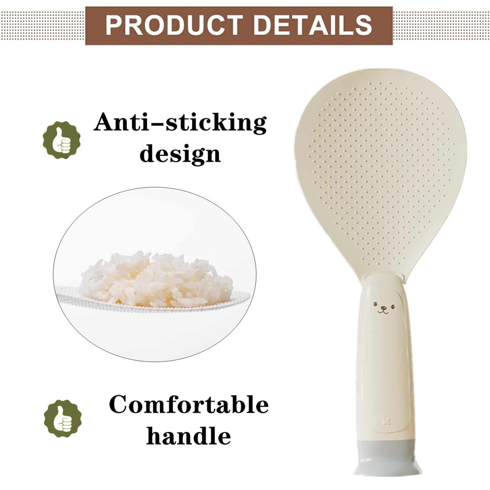 Rice Spoon - Standing Serving Spoon - Rice Scoop - Non-Stick - Rice Cooker Accessories - Potato Spoon - Kitchen Gadget - Sushi Making - Serving Cutlery - Heat Resistant - Dishwasher Safe - Kitchen Utensils - Beige - 2 Pieces - Image 4