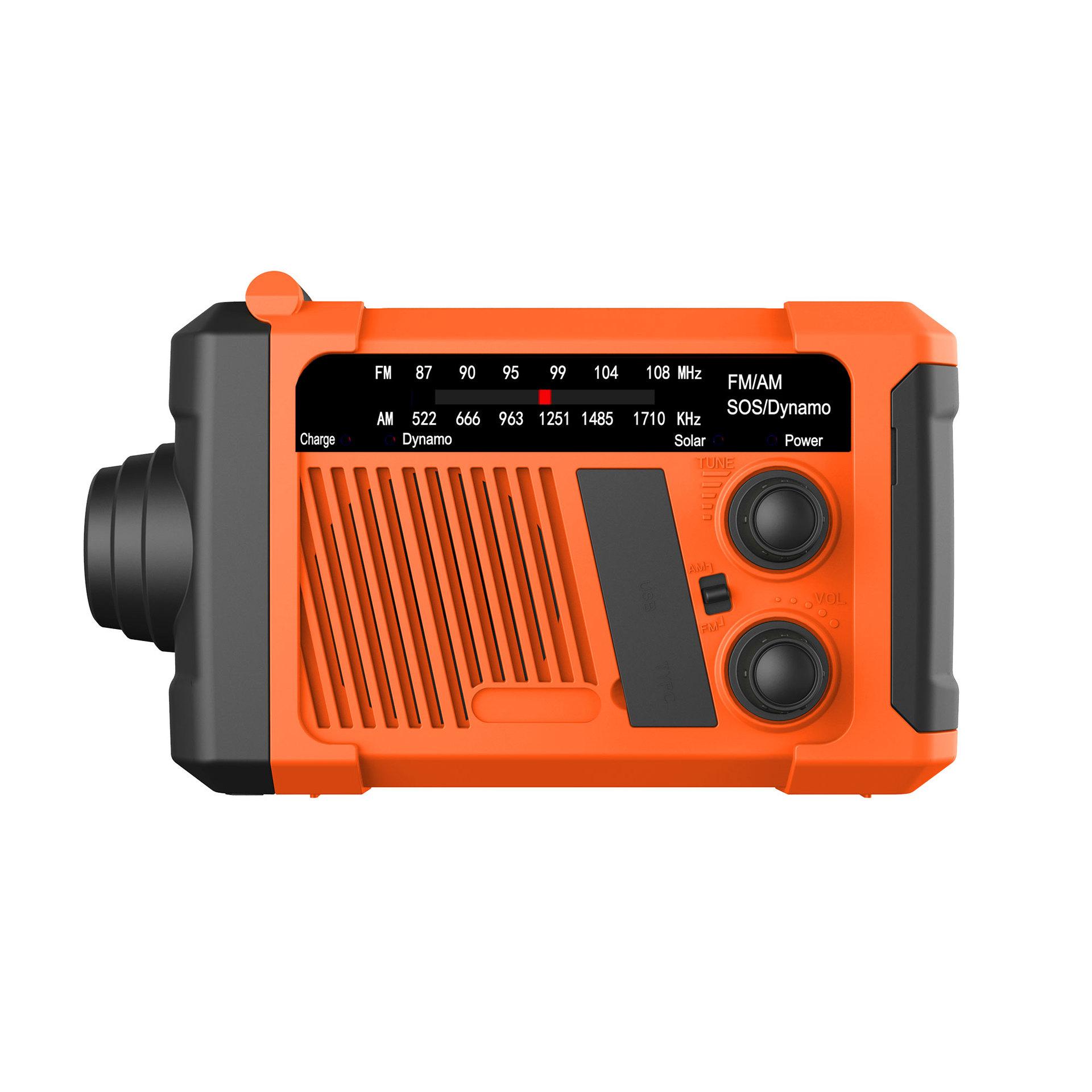 Wind-up Radio - Solar Radio - World Receiver - Portable Radio - Flashlight with Dynamo - Powerbank Function - Camping Radio - Outdoor Gadgets - Rechargeable Flashlight - USB Charger - FM AM Receiver - Hiking - Orange - 1 Piece - Image 1