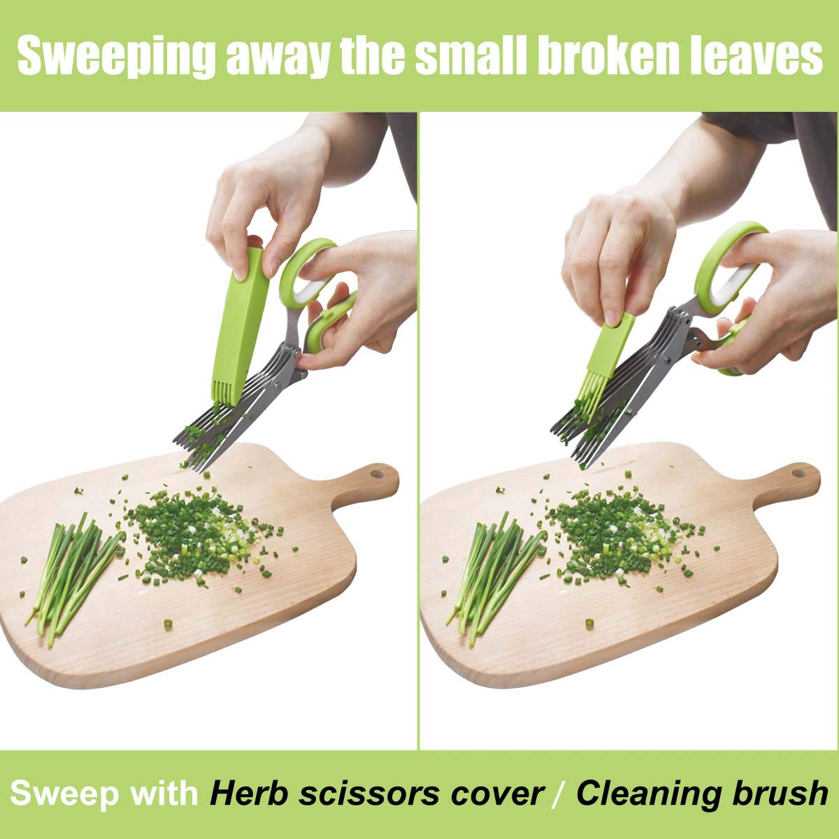 Herb Scissors Stainless Steel - Kitchen Scissors with 5 Blades - Vegetable Scissors - Chive Scissors - Herb Cutter - Kitchen Gadget - With Cleaning Comb and Protective Cover - Shredder - Kitchen Utensils - Parsley Cutter - Dishwasher Safe - Green - 1 Piec - Image 5