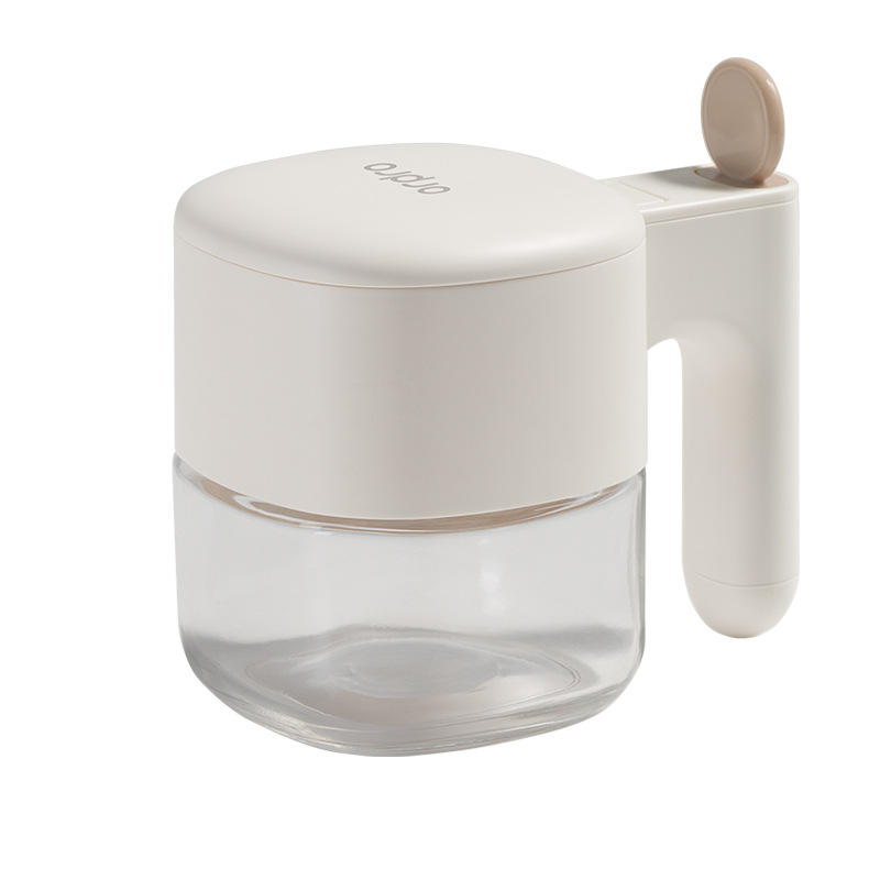 Glass Herb Jar - Spice Jar - Sugar Bowl - Salt Shaker - Storage Jar - Kitchen Organizer - Airtight - Moisture Proof - Spice Storage - Pepper Shaker - Seasoning Holder - With Handle - Refillable - Countertop Accessories - White - 1 Piece - Image 1