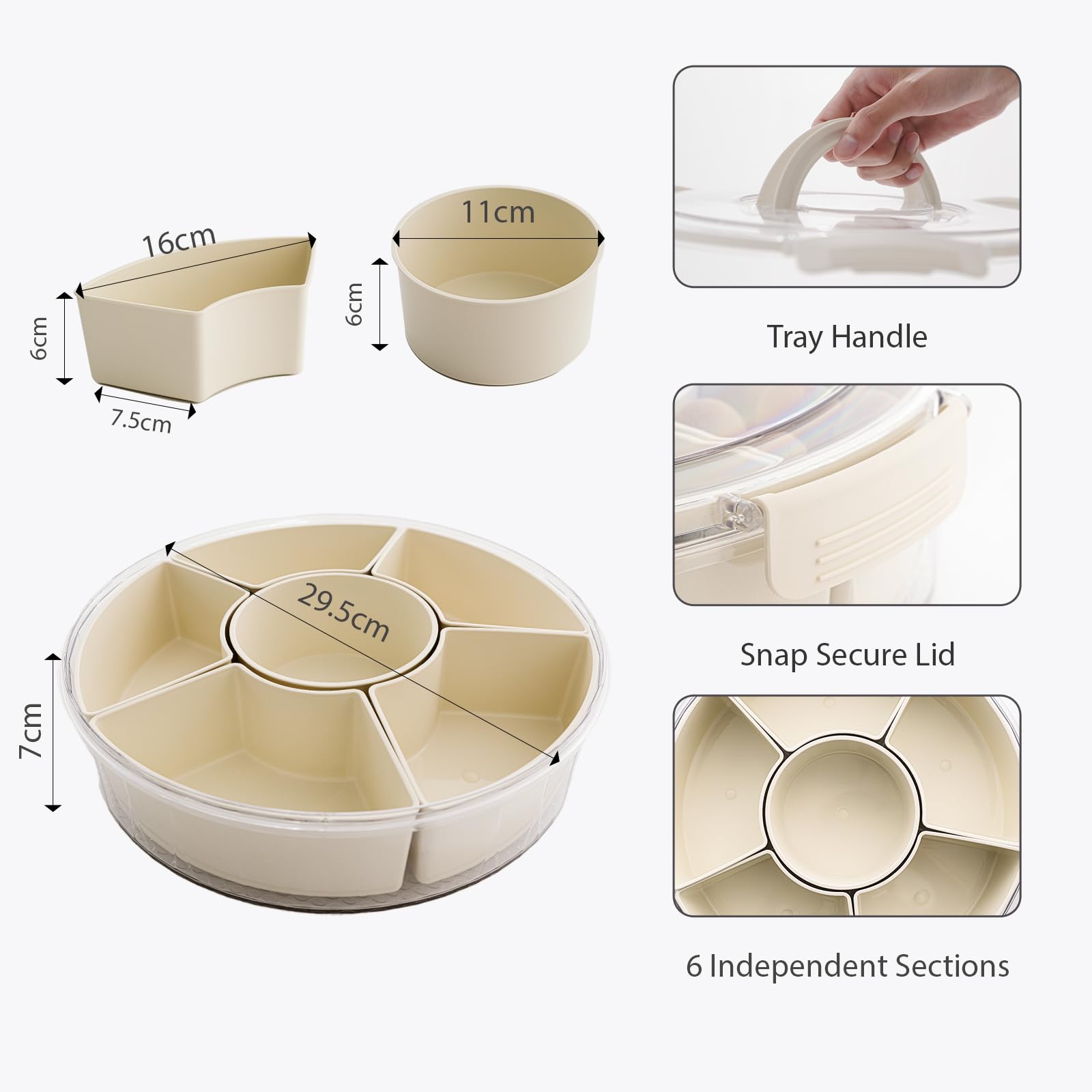 Rotating Fruit Platter—Airtight, Moisture-Proof Dried Fruit Platter—Portable Fruit Platter—Round Fruit Platter—Snack Box with Lid—Snack Box with Compartments—Fruit Platter—Snack Box—Rotating Snack Rack—Refrigerator-Safe—White—1 - Image 2