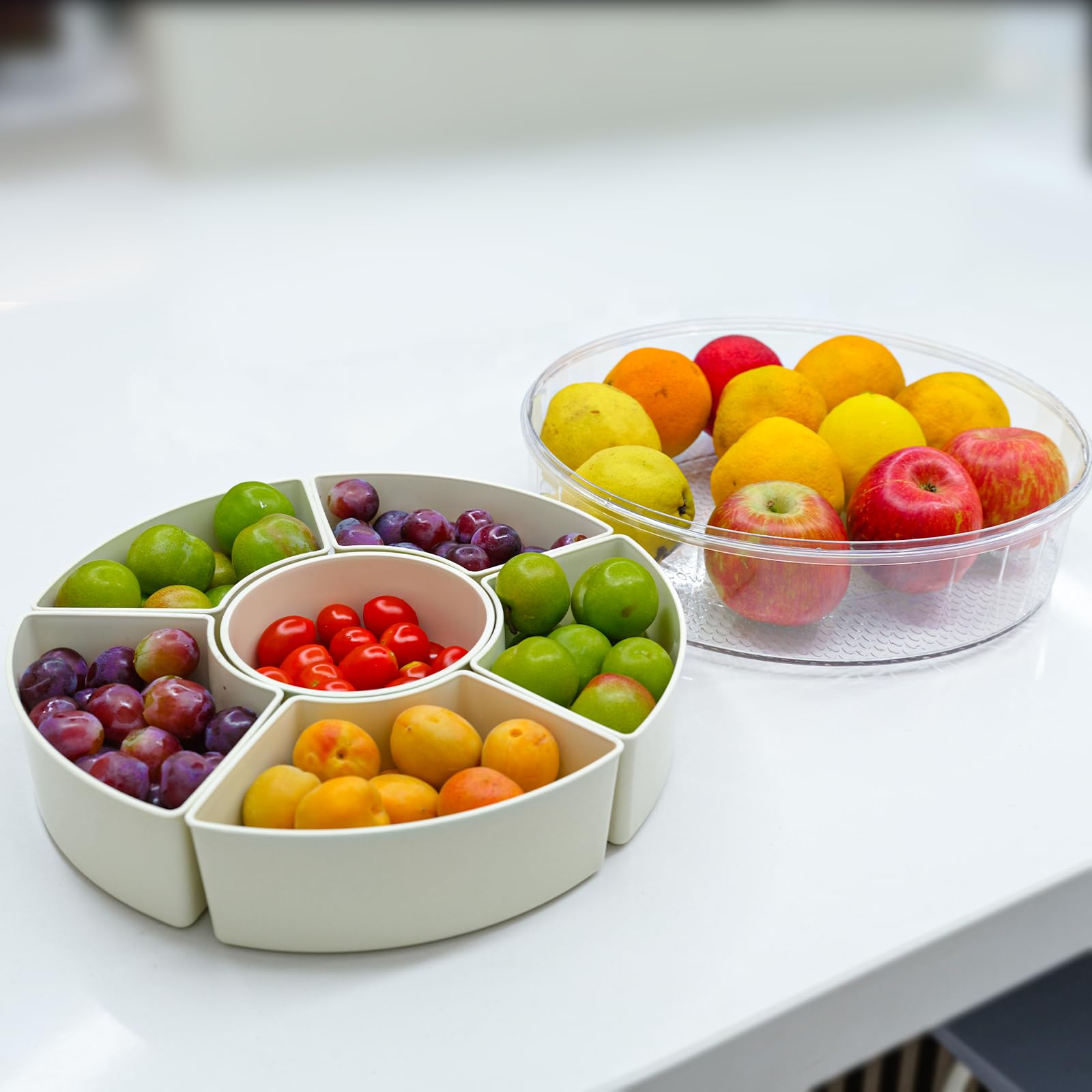Rotating Fruit Platter—Airtight, Moisture-Proof Dried Fruit Platter—Portable Fruit Platter—Round Fruit Platter—Snack Box with Lid—Snack Box with Compartments—Fruit Platter—Snack Box—Rotating Snack Rack—Refrigerator-Safe—White—1 - Image 5