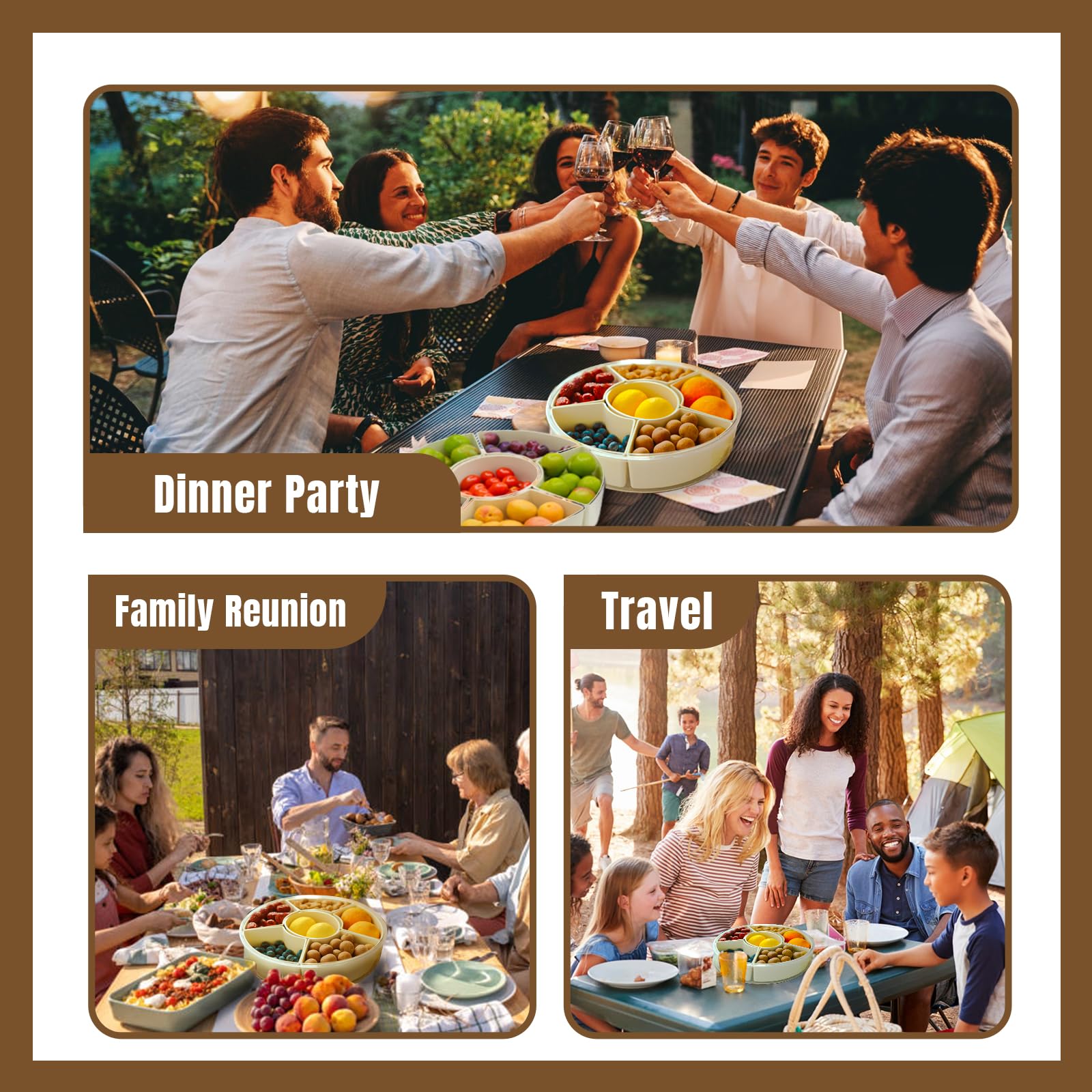 Rotating Fruit Platter—Airtight, Moisture-Proof Dried Fruit Platter—Portable Fruit Platter—Round Fruit Platter—Snack Box with Lid—Snack Box with Compartments—Fruit Platter—Snack Box—Rotating Snack Rack—Refrigerator-Safe—White—1 - Image 6