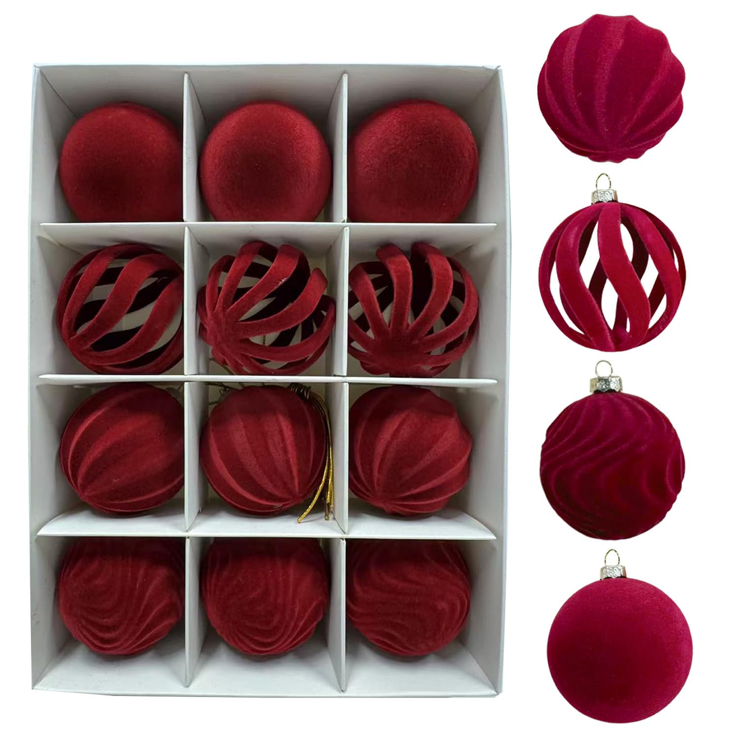 Christmas Ball Set - Velvet Christmas Balls - Unbreakable Christmas Decorations - Velvet Pendants - Christmas Tree Decorations - Luxury Christmas Decorations - Christmas Tree Pendants - Plastic Balls - Atmospheric Decoration - Christmas Ornaments - Dark R - Image 1