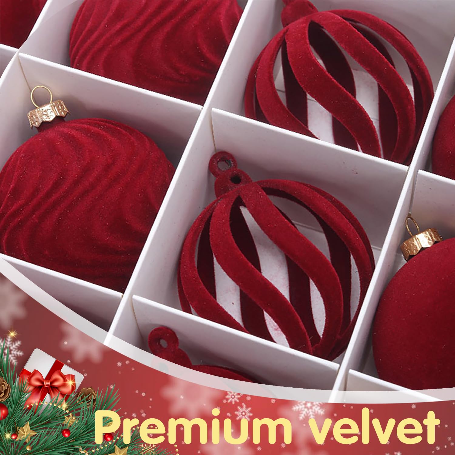 Christmas Ball Set - Velvet Christmas Balls - Unbreakable Christmas Decorations - Velvet Pendants - Christmas Tree Decorations - Luxury Christmas Decorations - Christmas Tree Pendants - Plastic Balls - Atmospheric Decoration - Christmas Ornaments - Dark R - Image 4