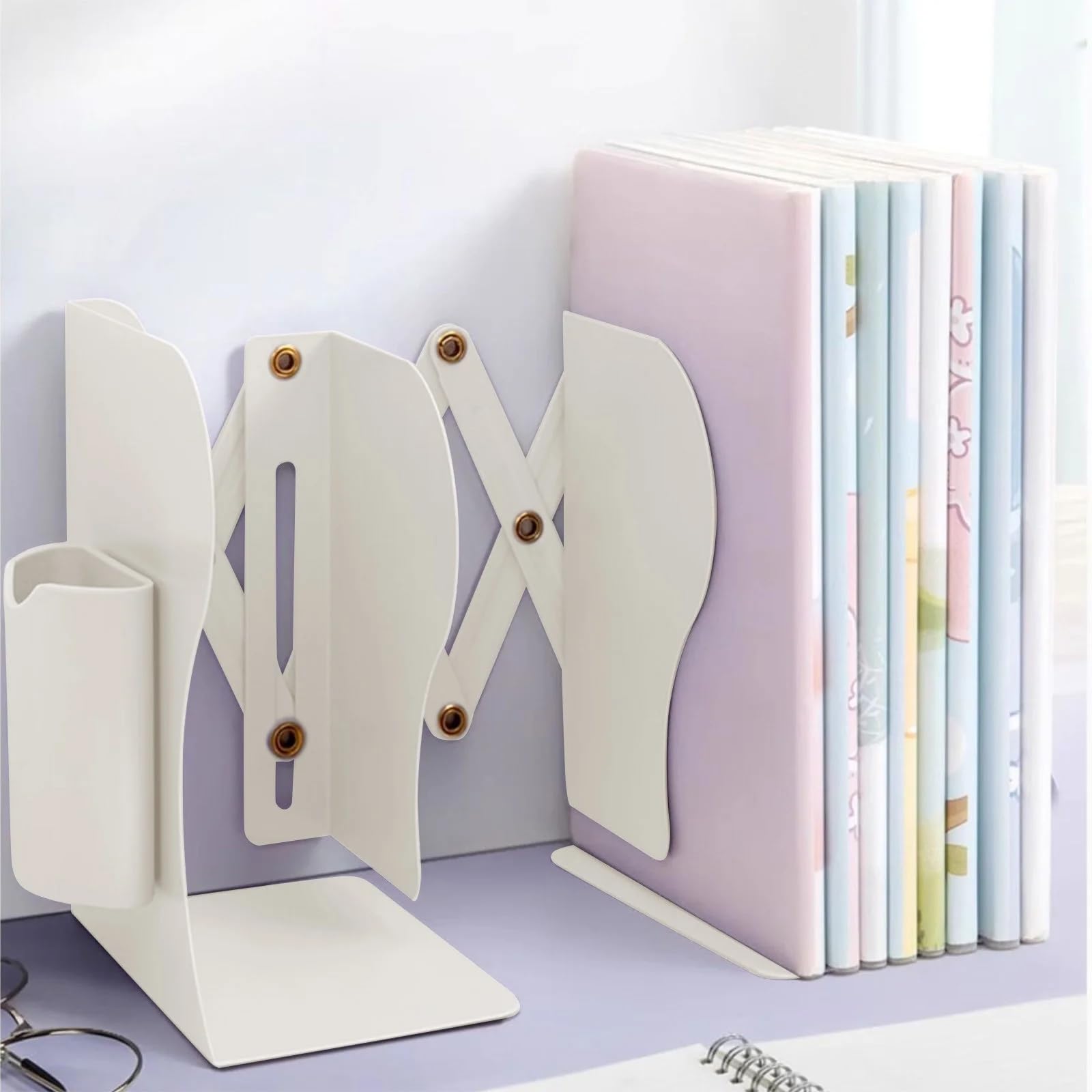 Bookend - Desk Organizer - Book Rack - Book Stand - Book Holder - Office - School Supplies - Magazine Rack - Desk Accessories - Metal Bookends - Office Supplies - Extendable - White - 1 Piece - Image 6