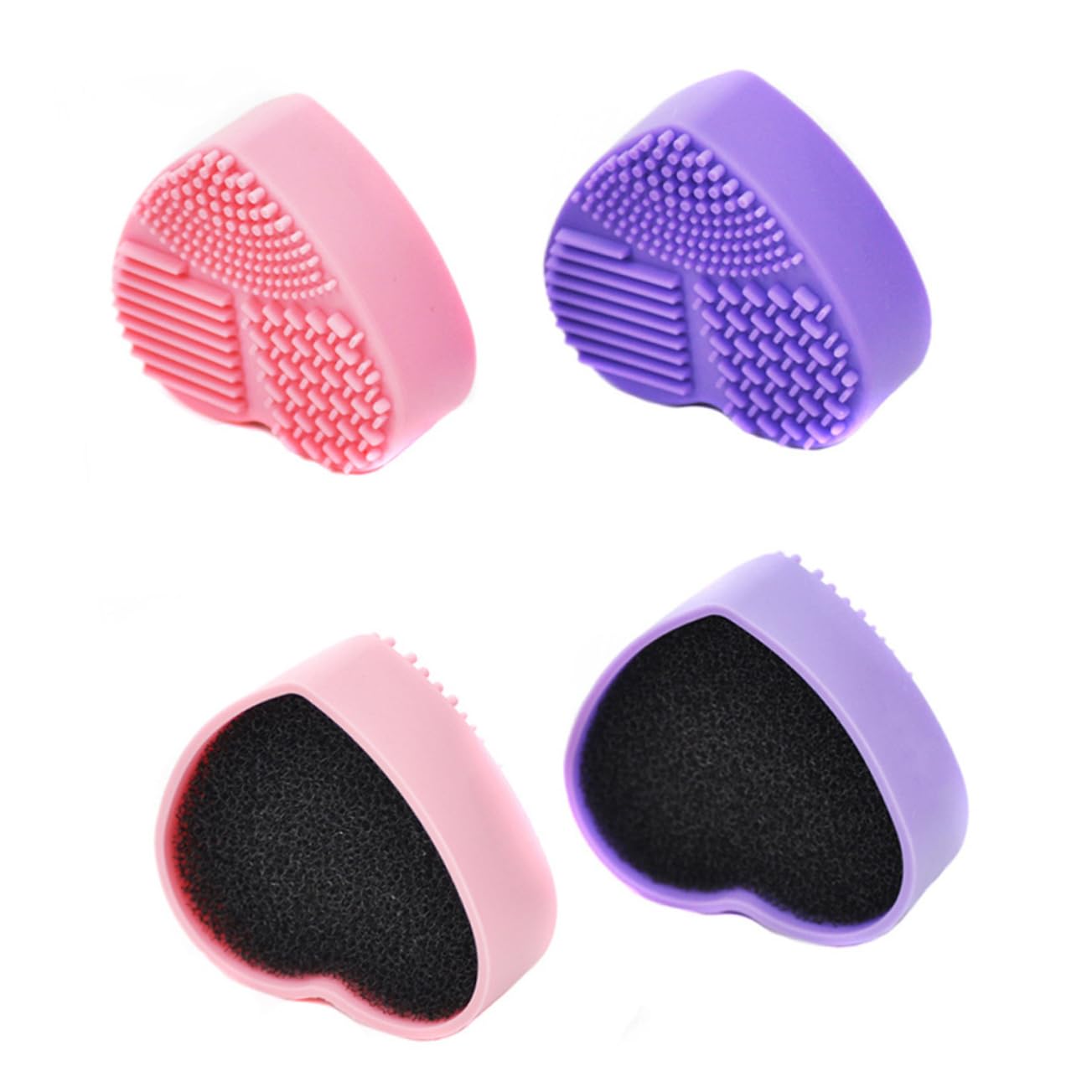 Makeup Brush Cleaner - Brush Cleaner - Brush Cleaner - Makeup Sponge - Cosmetic Accessories - Dry Cleaning Sponge - Brush Cleaning - Silicone Cleaning Mat - Beauty Gadget - Gift for Women - Heart-shaped - Pink and Purple - 2 Pieces - Image 1