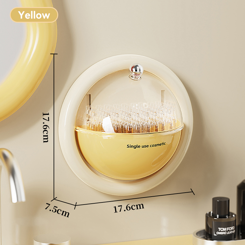 Cotton Pad Holder - Bathroom Organizer - Cotton Swab Holder - Makeup Organizer - Cosmetics Storage - Wall Rack - Wall Storage Box - Bathroom Accessories - Jewelry Box - Toiletries - Self-Adhesive - Yellow - 1 Piece - Image 1