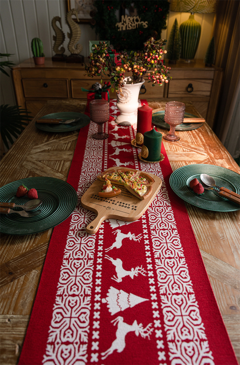 Christmas Table Runner - Christmas Tablecloth - Christmas Table Decoration - Christmas Decoration - Table Decoration - Reindeer - Christmas Tree - Snowflake - Holidays - Luxury Dinner - Winter - 35 x 180 cm - Red White - 1 Piece - Image 5