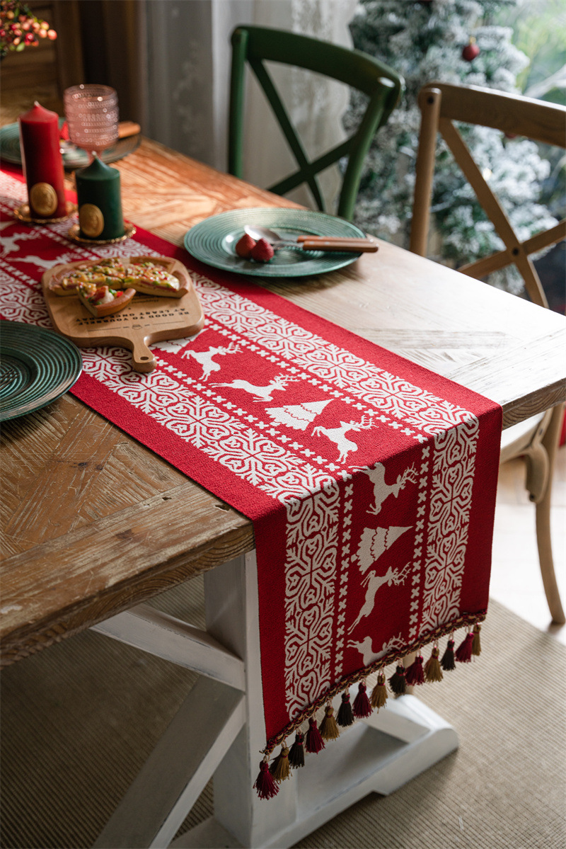 Christmas Table Runner - Christmas Tablecloth - Christmas Table Decoration - Christmas Decoration - Table Decoration - Reindeer - Christmas Tree - Snowflake - Holidays - Luxury Dinner - Winter - 35 x 180 cm - Red White - 1 Piece - Image 6