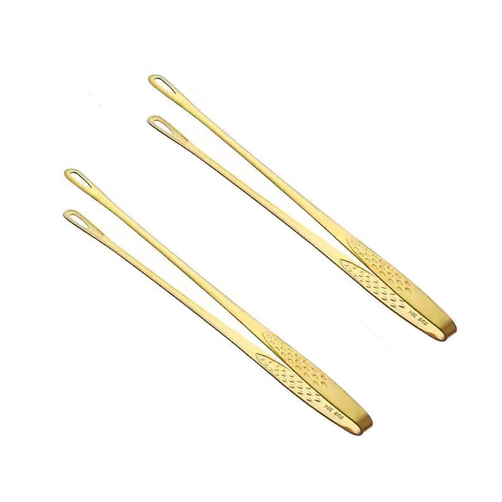 Meat Tongs - Barbecue Tongs - Kitchen Tongs - Serving Tongs - Cooking Tweezers - Grill Tongs - Gourmet Tongs - BBQ Accessories - Chef Tweezers - Kitchen Utensils - Meat Turning - Korean BBQ - Professional Stainless Steel - Gold - 2 Pieces - Image 1